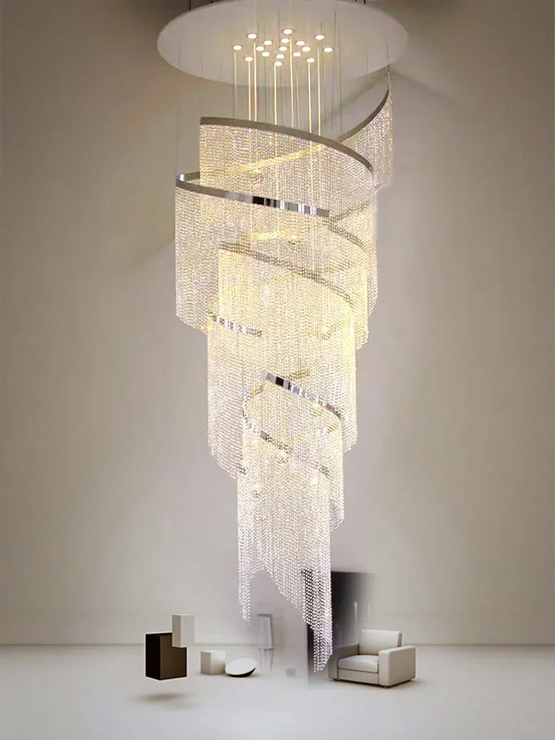 Elegant Spiral Crystal Chandelier - Modern LED Fixture for Staircase, Hallway & Lobby - Luxury Home Decor