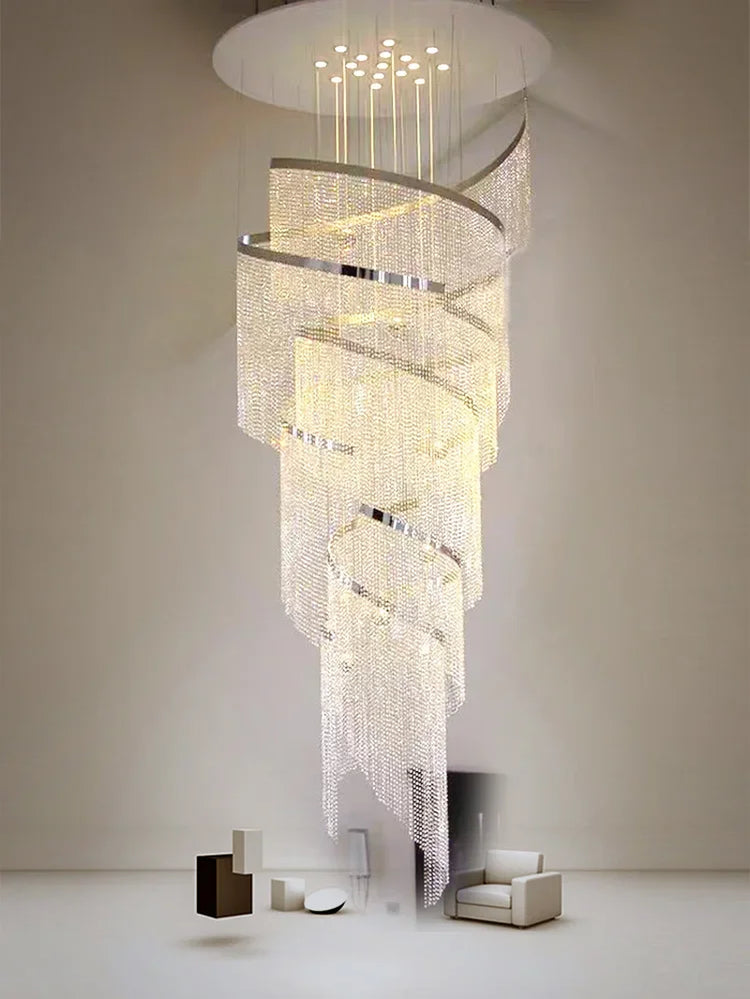 Elegant Spiral Crystal Chandelier - Modern LED Fixture for Staircase, Hallway & Lobby - Luxury Home Decor