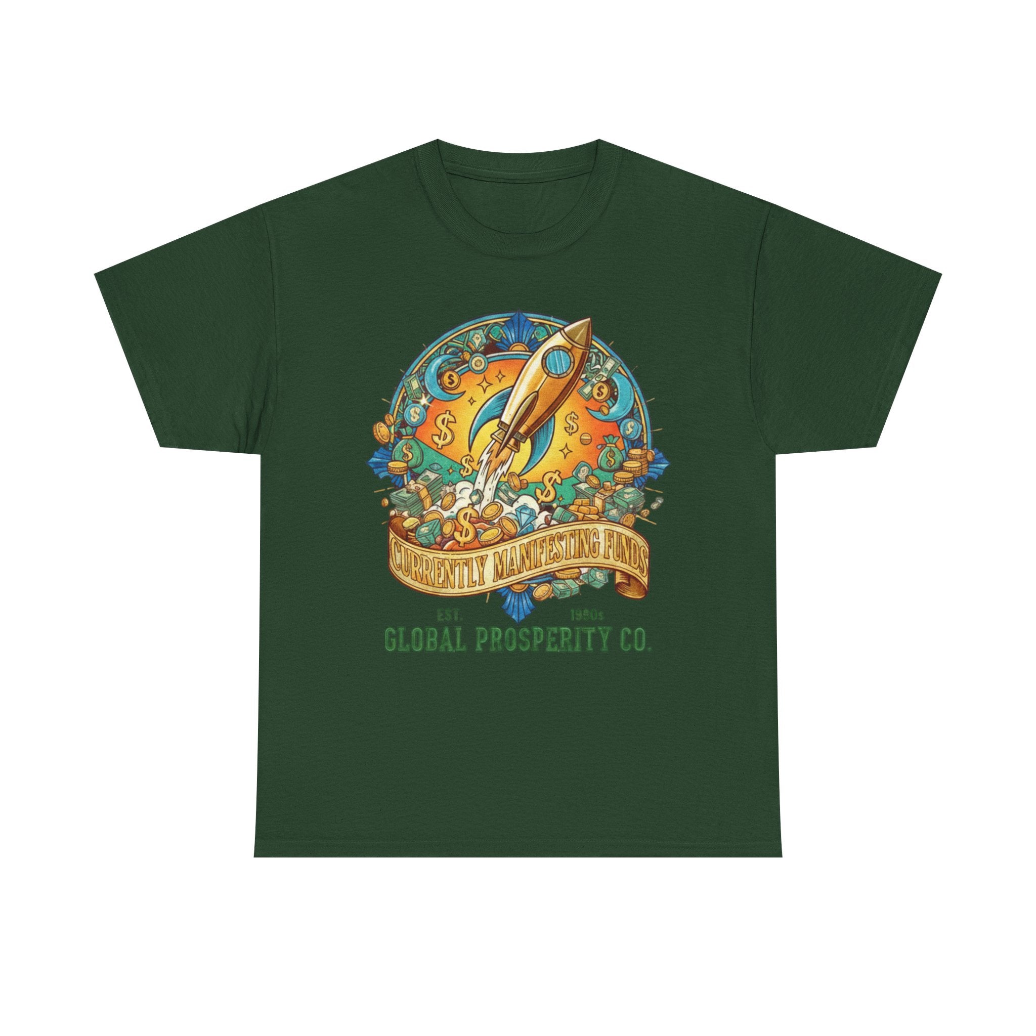 Prosperity Rocket T-Shirt - "Currently Manifesting Funds" — Global Prosperity Co. Vintage Space Graphic Tee