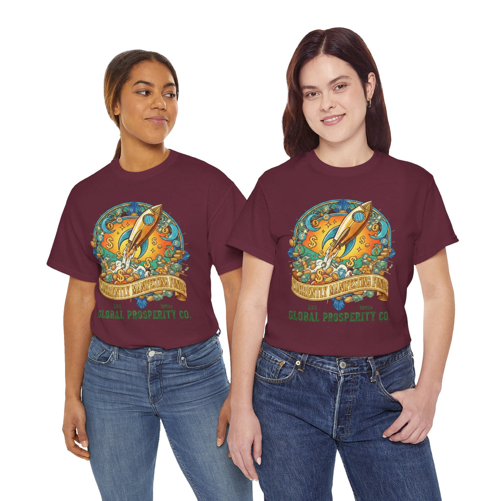 Prosperity Rocket T-Shirt - "Currently Manifesting Funds" — Global Prosperity Co. Vintage Space Graphic Tee