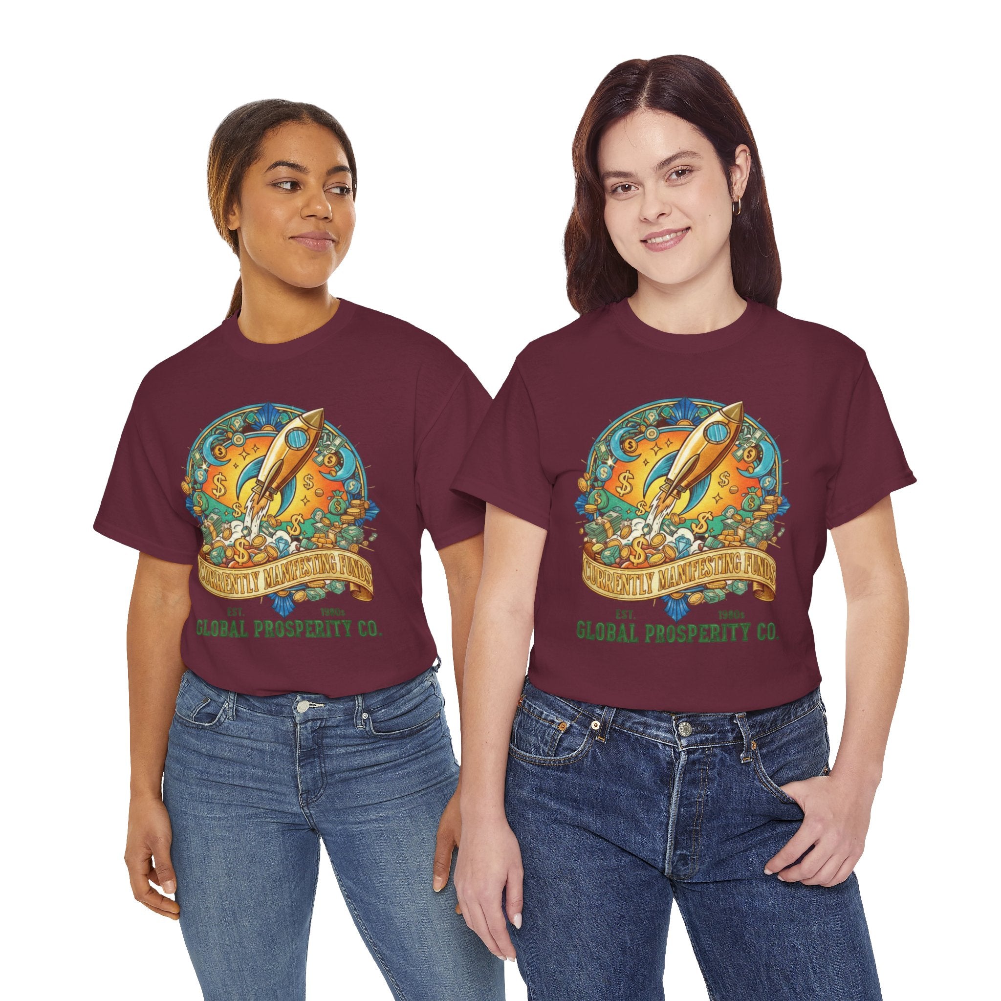 Prosperity Rocket T-Shirt - "Currently Manifesting Funds" — Global Prosperity Co. Vintage Space Graphic Tee