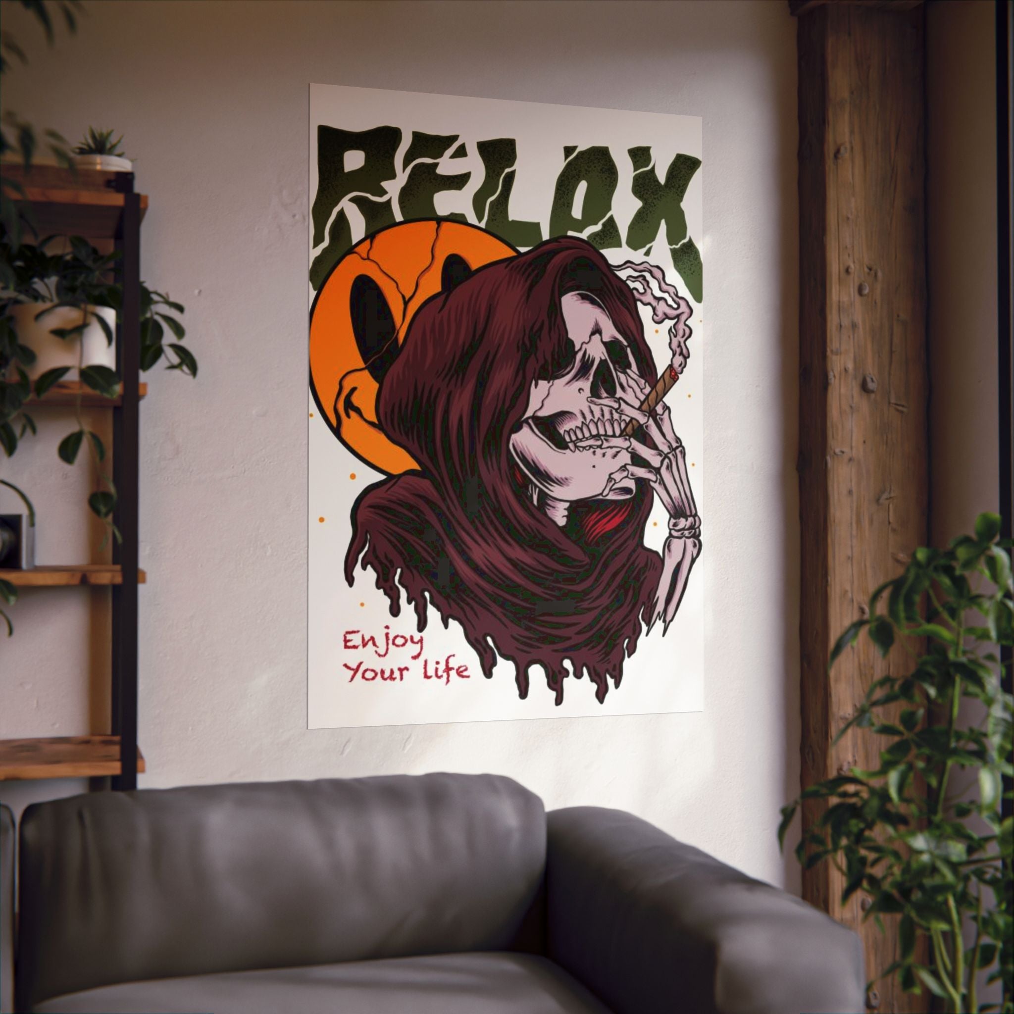 Relax Skull Poster — "Enjoy Your Life" Matte Vertical Art Print