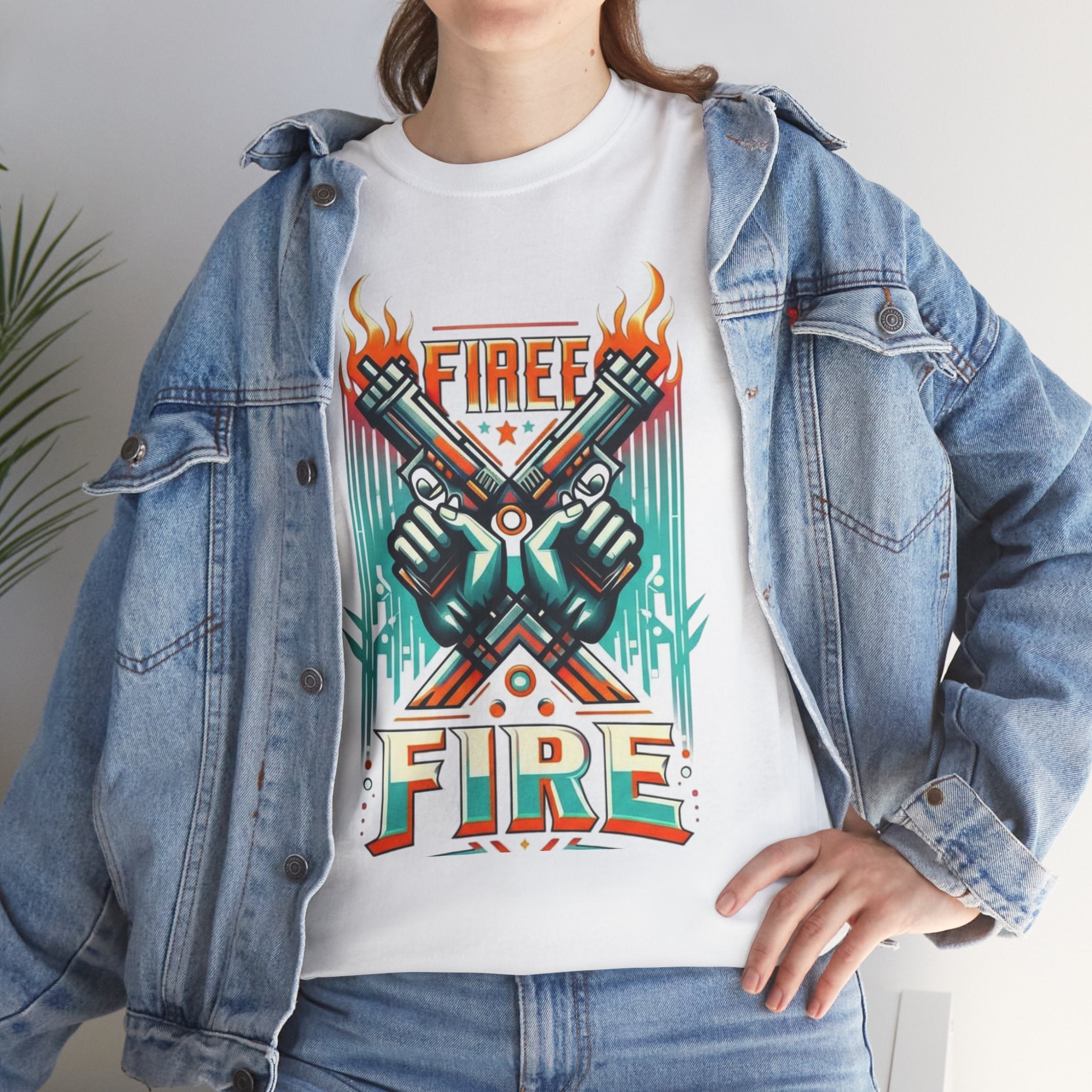 Fire Fire Graphic Tee — Retro Dual Pistols Illustration