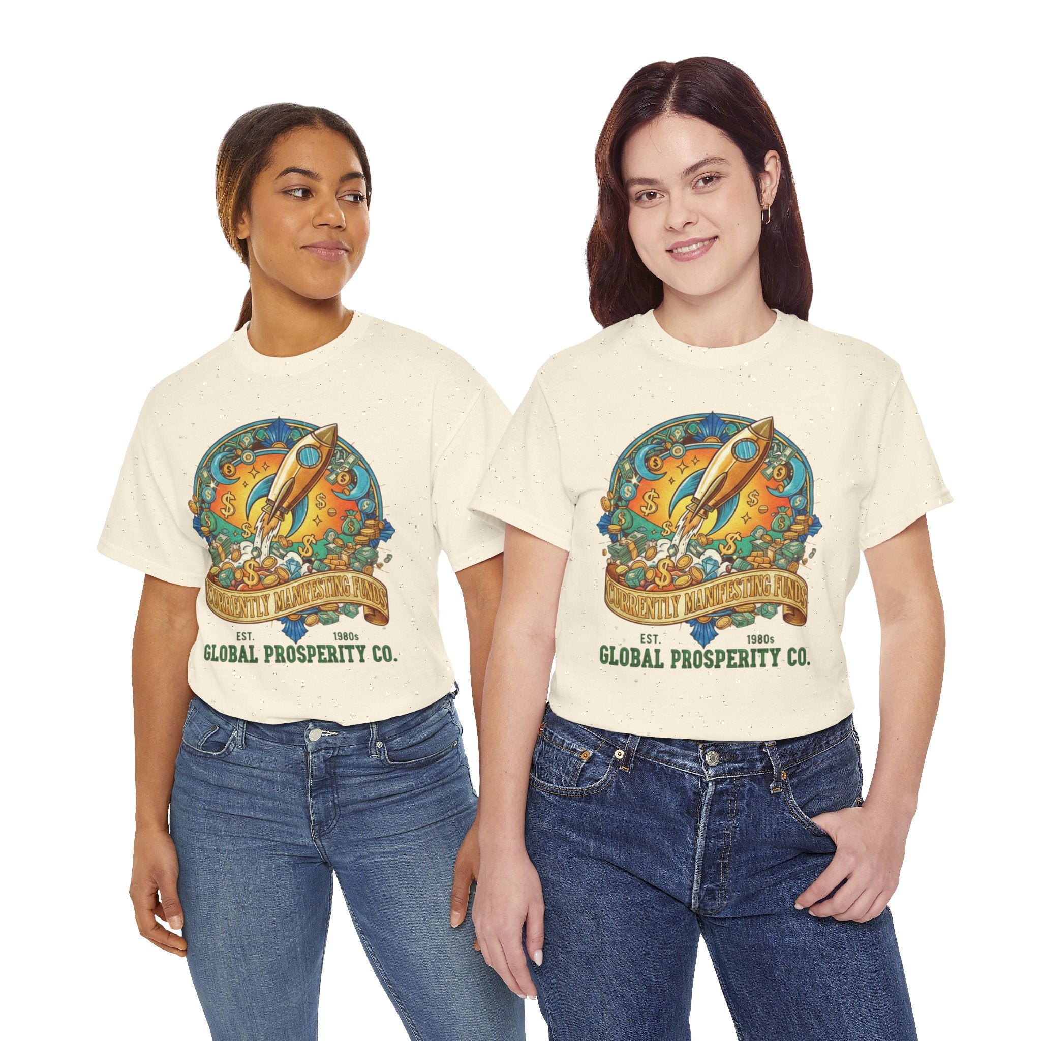 Prosperity Rocket T-Shirt - "Currently Manifesting Funds" — Global Prosperity Co. Vintage Space Graphic Tee