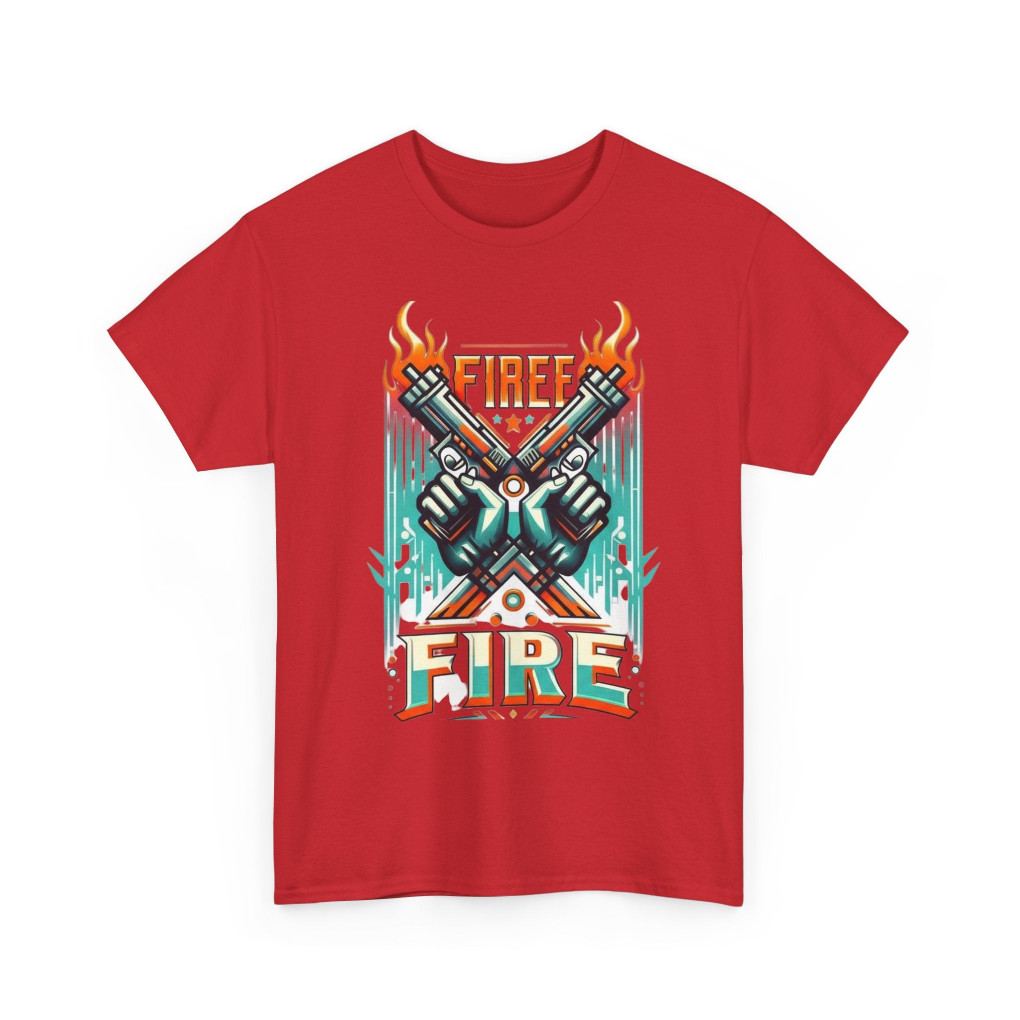 Fire Fire Graphic Tee — Retro Dual Pistols Illustration