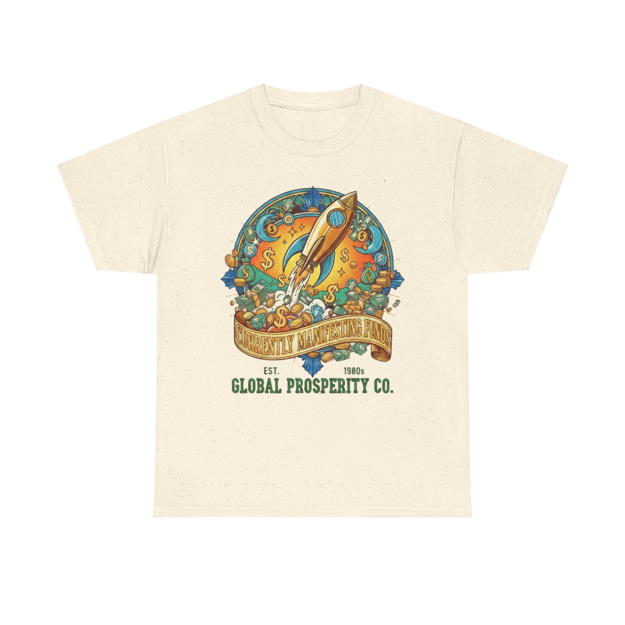 Prosperity Rocket T-Shirt - "Currently Manifesting Funds" — Global Prosperity Co. Vintage Space Graphic Tee