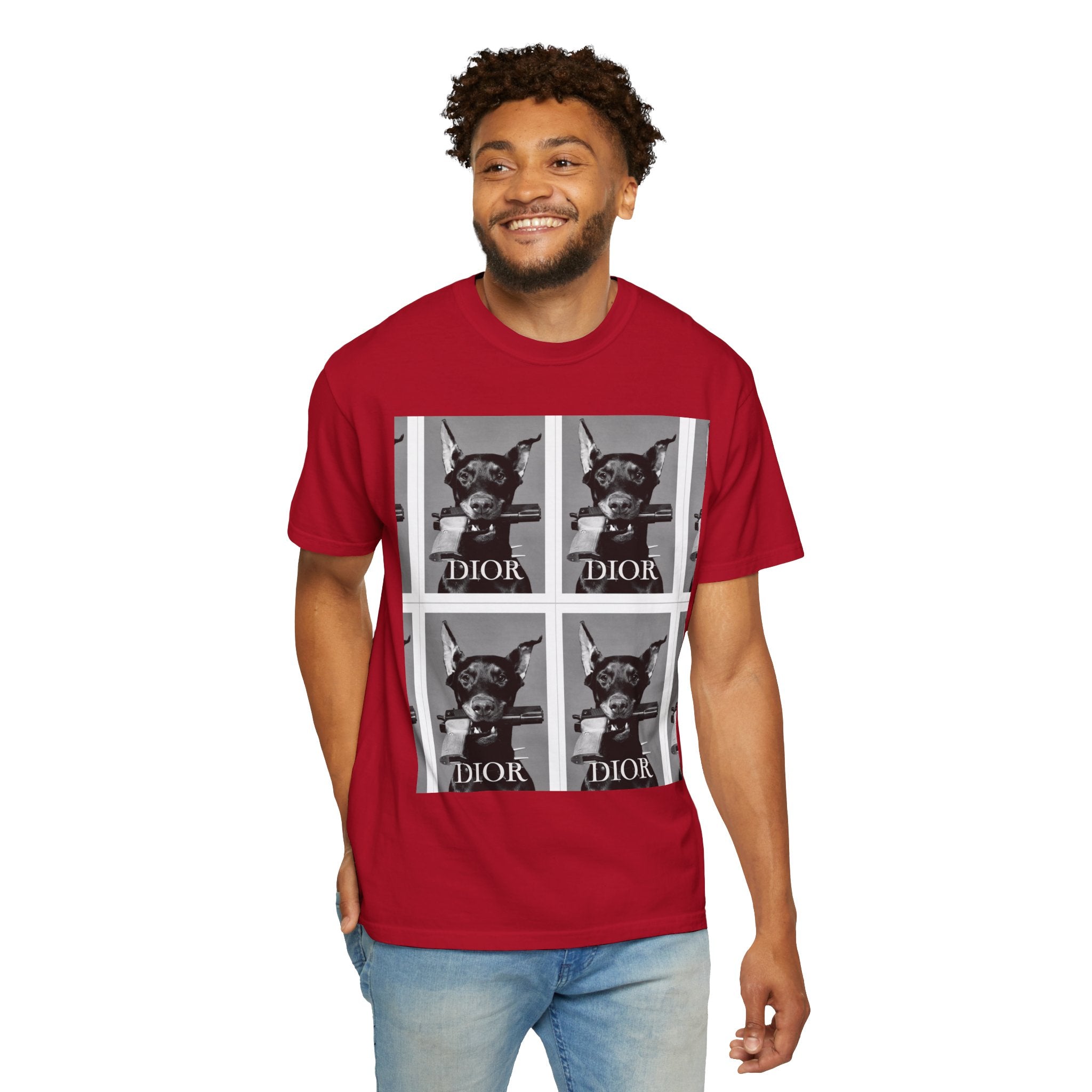 Graphic T-Shirt — Vintage Pop Art Dog Grid (DIOR Style)