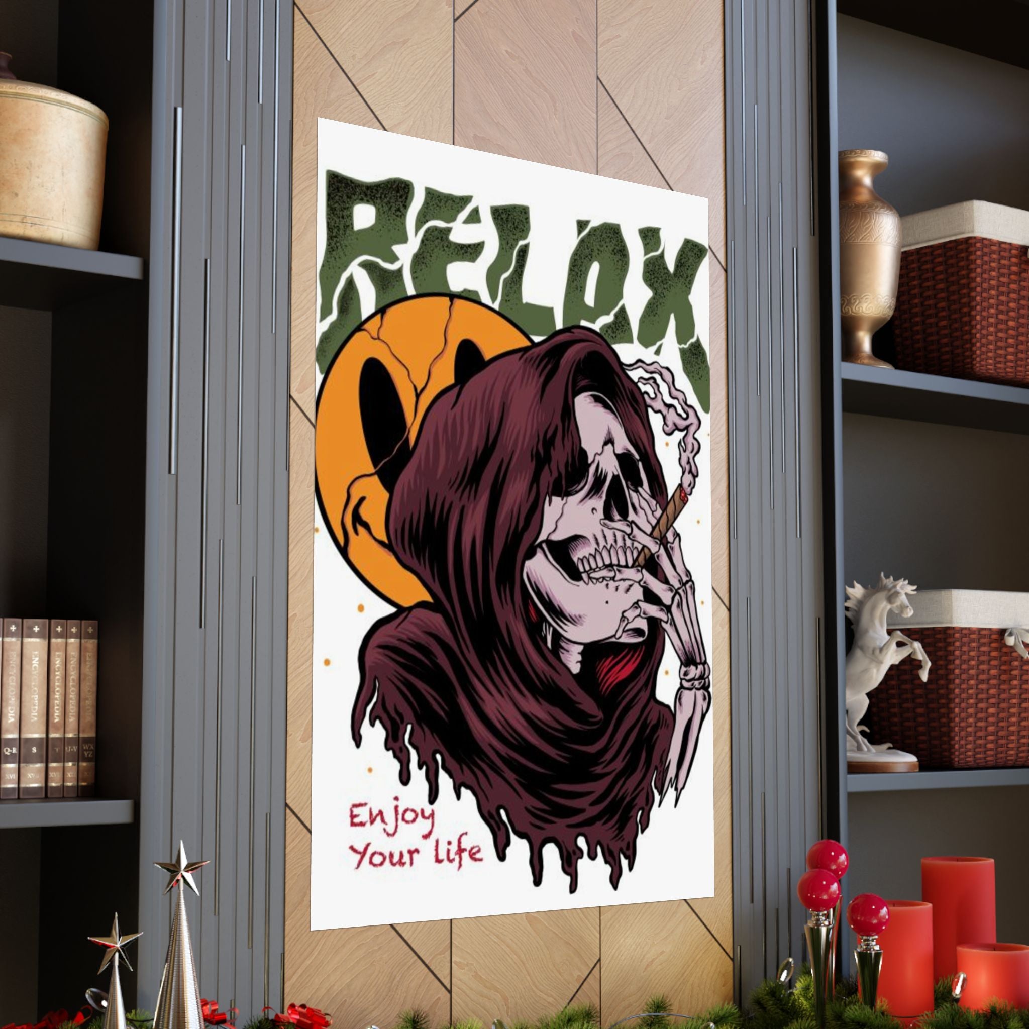 Relax Skull Poster — "Enjoy Your Life" Matte Vertical Art Print