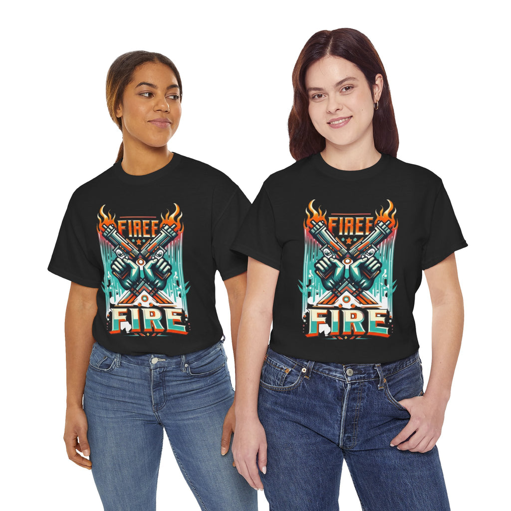 Fire Fire Graphic Tee — Retro Dual Pistols Illustration