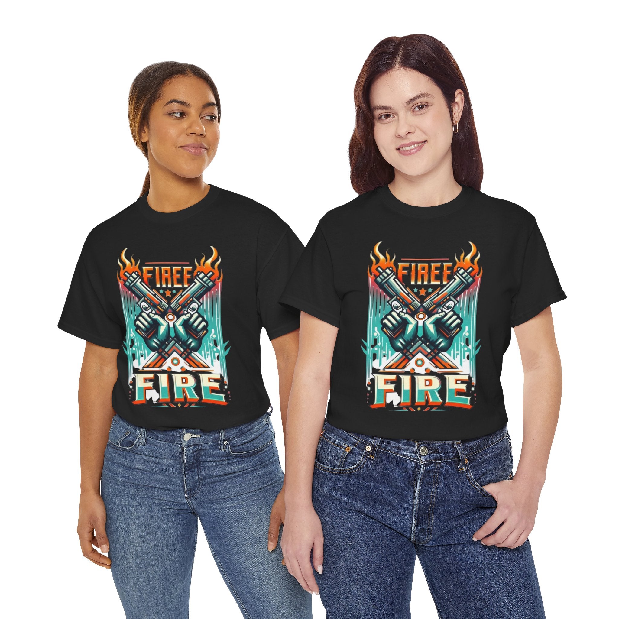 Fire Fire Graphic Tee — Retro Dual Pistols Illustration