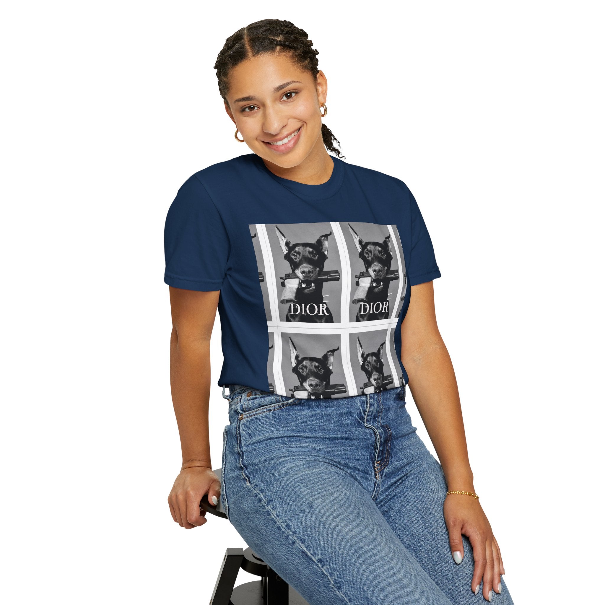 Graphic T-Shirt — Vintage Pop Art Dog Grid (DIOR Style)