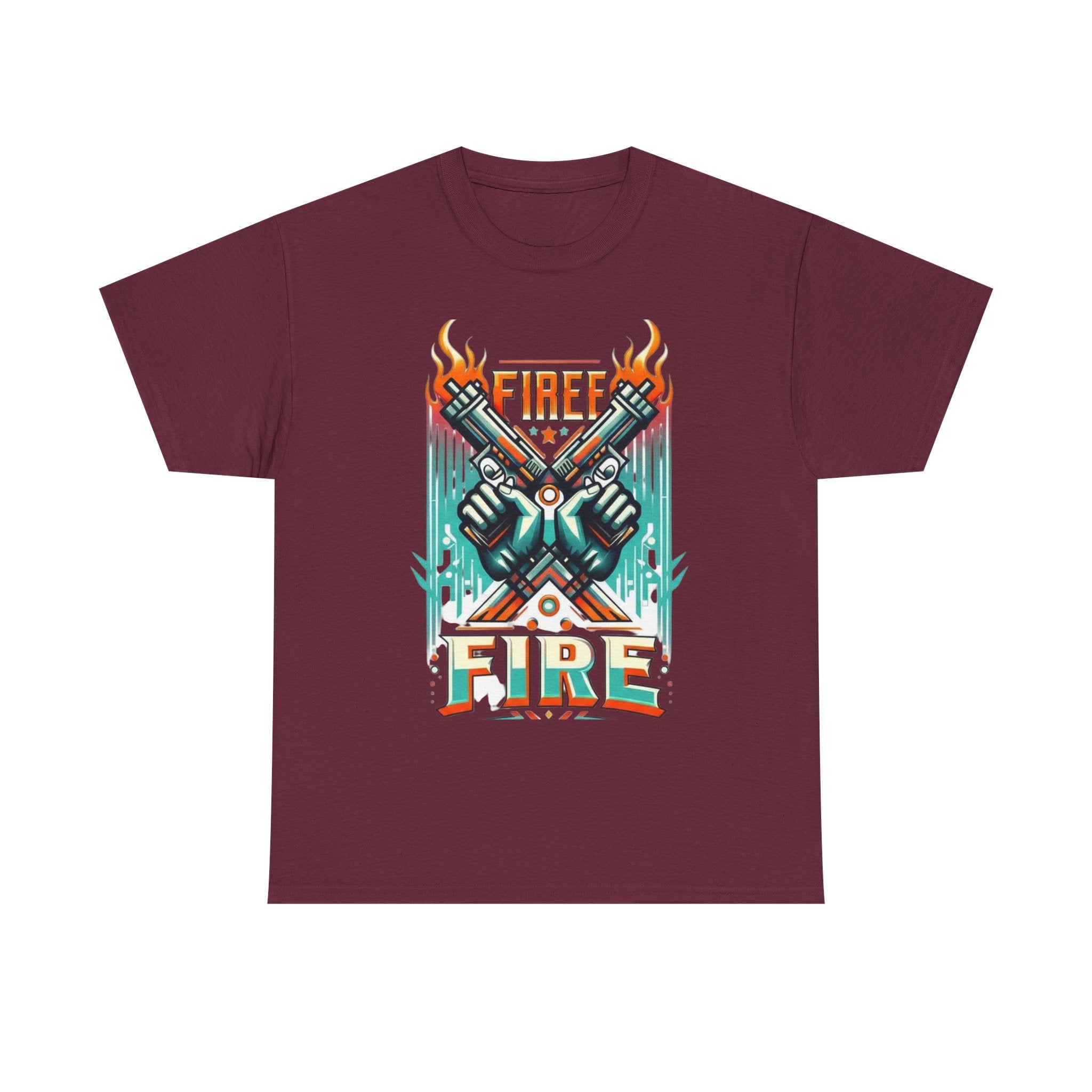 Fire Fire Graphic Tee — Retro Dual Pistols Illustration