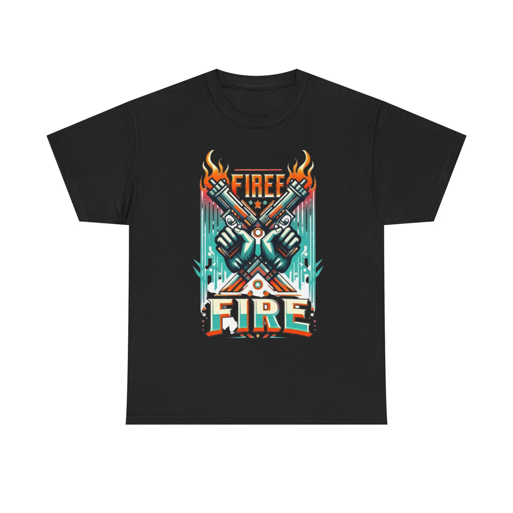 Fire Fire Graphic Tee — Retro Dual Pistols Illustration