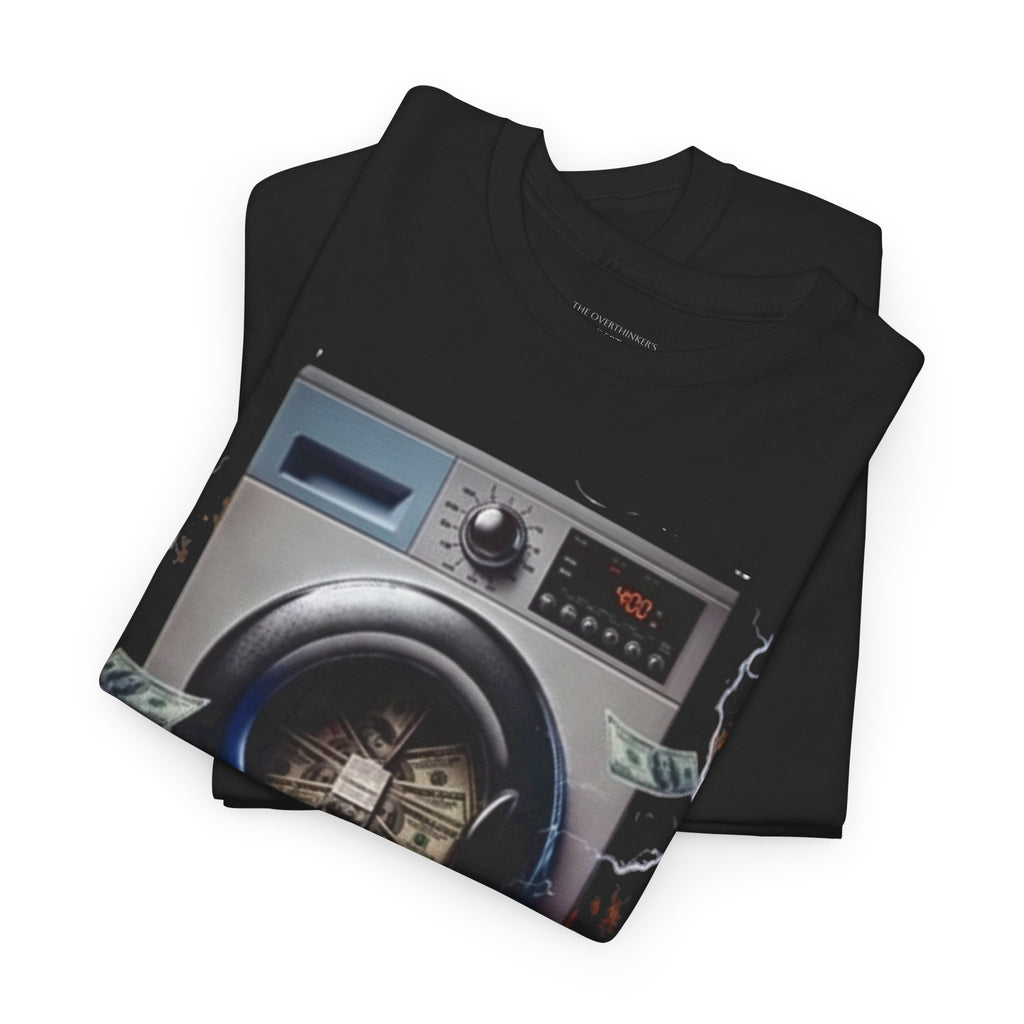 Money Laundry Graphic Tee — Urban Streetwear Shirt with Washing Machine Cash Design
