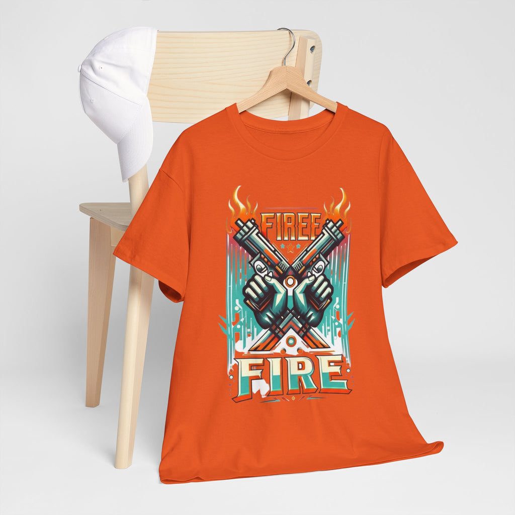 Fire Fire Graphic Tee — Retro Dual Pistols Illustration