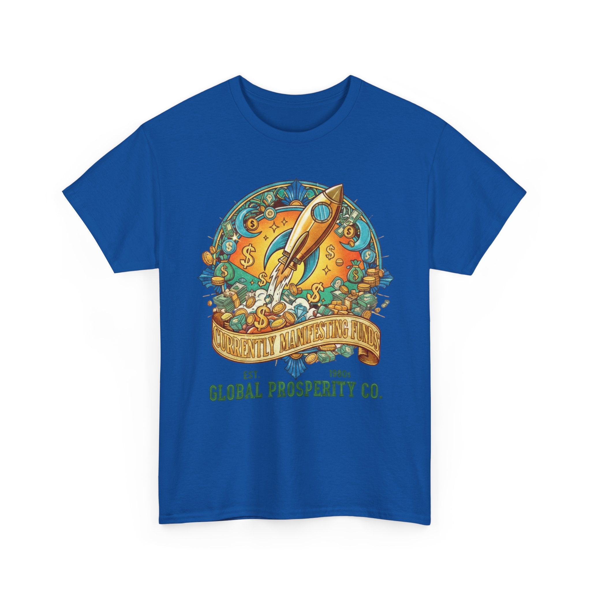 Prosperity Rocket T-Shirt - "Currently Manifesting Funds" — Global Prosperity Co. Vintage Space Graphic Tee