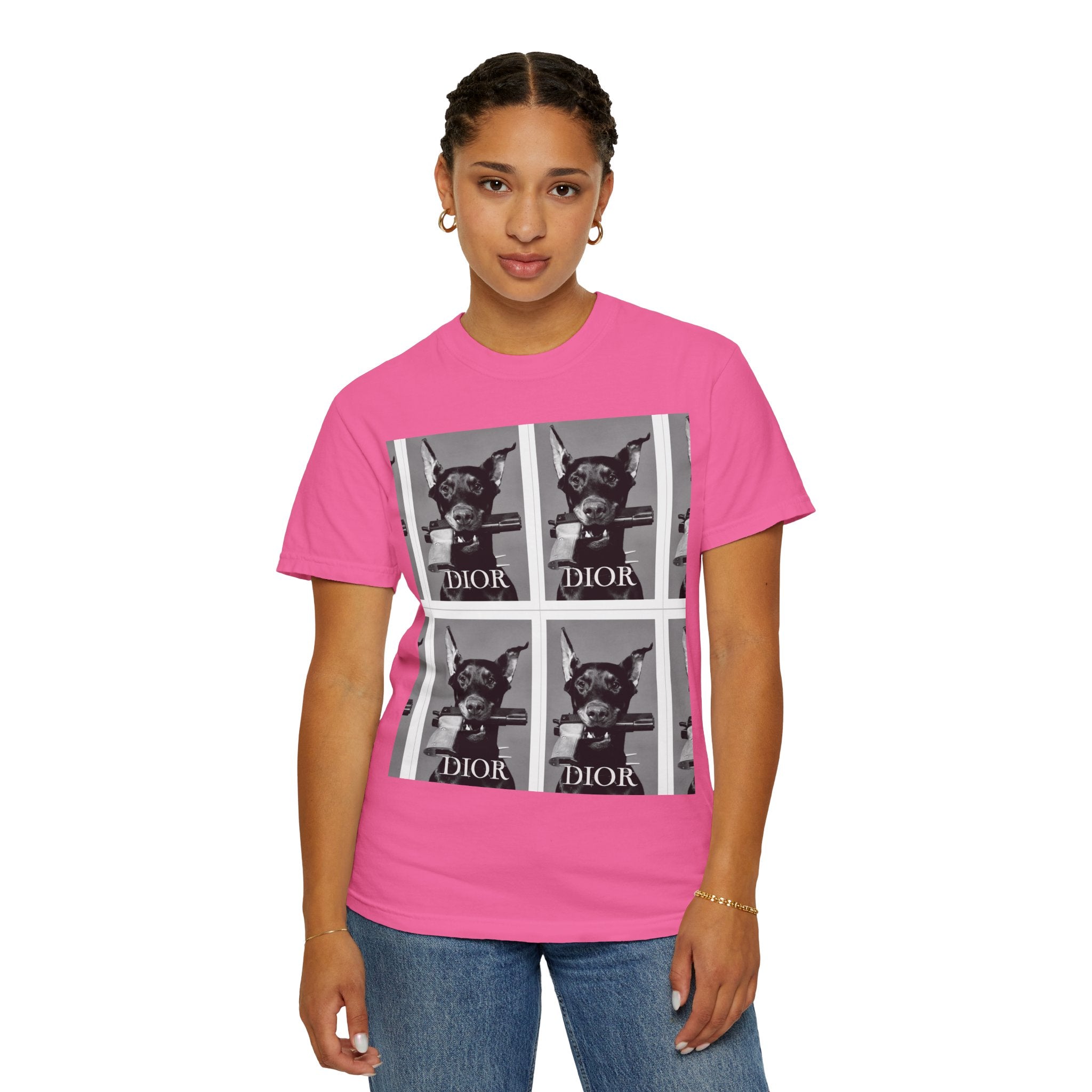 Graphic T-Shirt — Vintage Pop Art Dog Grid (DIOR Style)