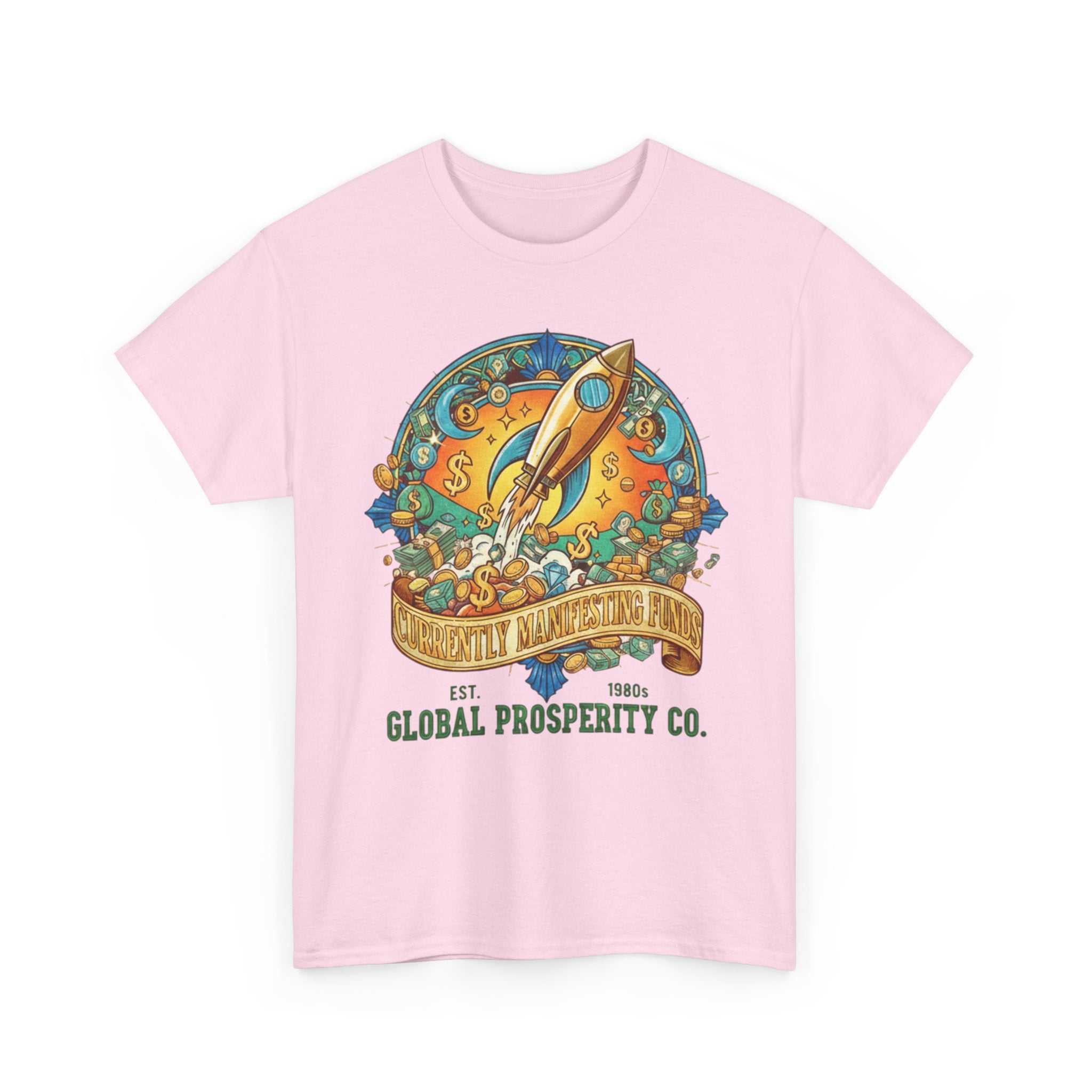 Prosperity Rocket T-Shirt - "Currently Manifesting Funds" — Global Prosperity Co. Vintage Space Graphic Tee