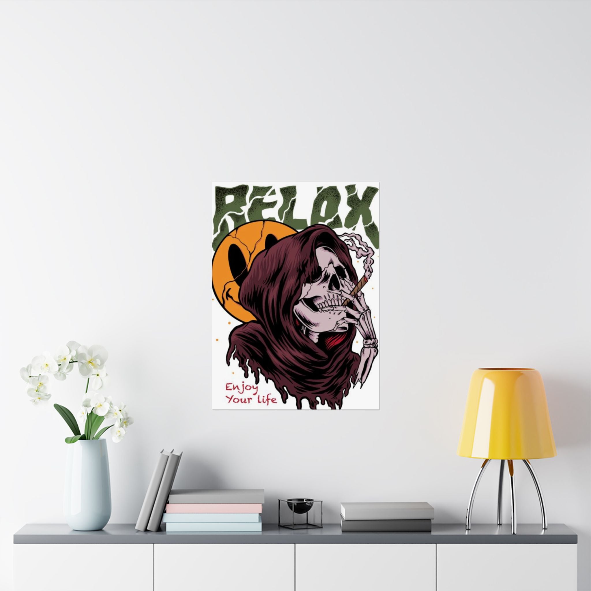 Relax Skull Poster — "Enjoy Your Life" Matte Vertical Art Print