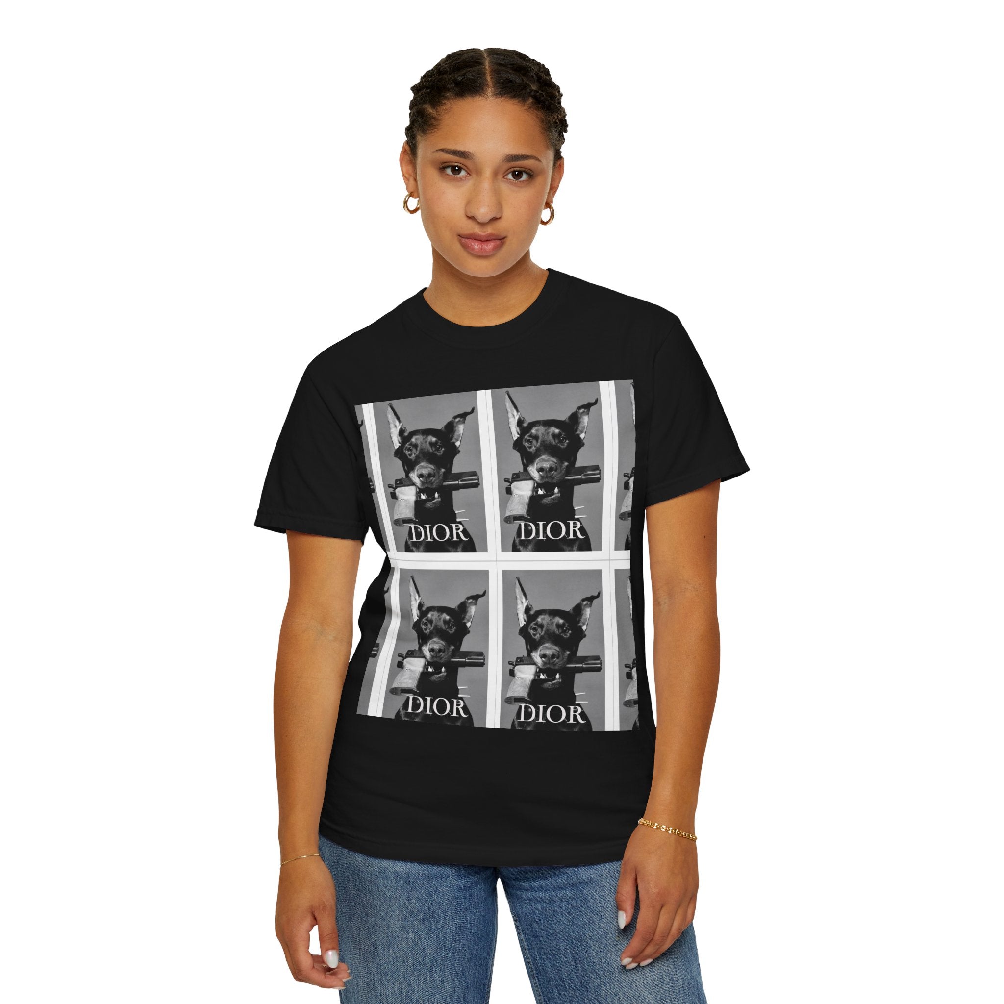 Graphic T-Shirt — Vintage Pop Art Dog Grid (DIOR Style)