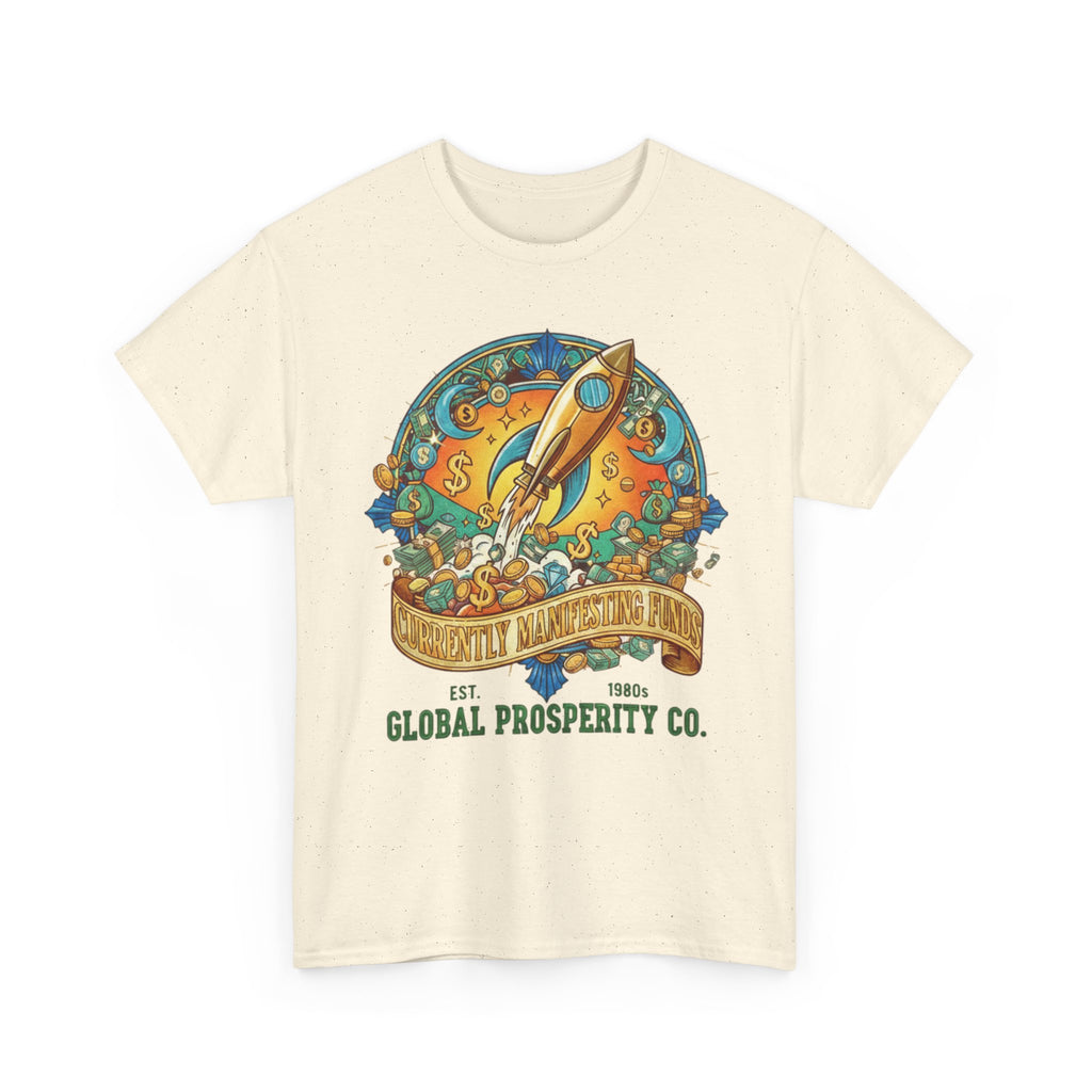 Prosperity Rocket T-Shirt - "Currently Manifesting Funds" — Global Prosperity Co. Vintage Space Graphic Tee