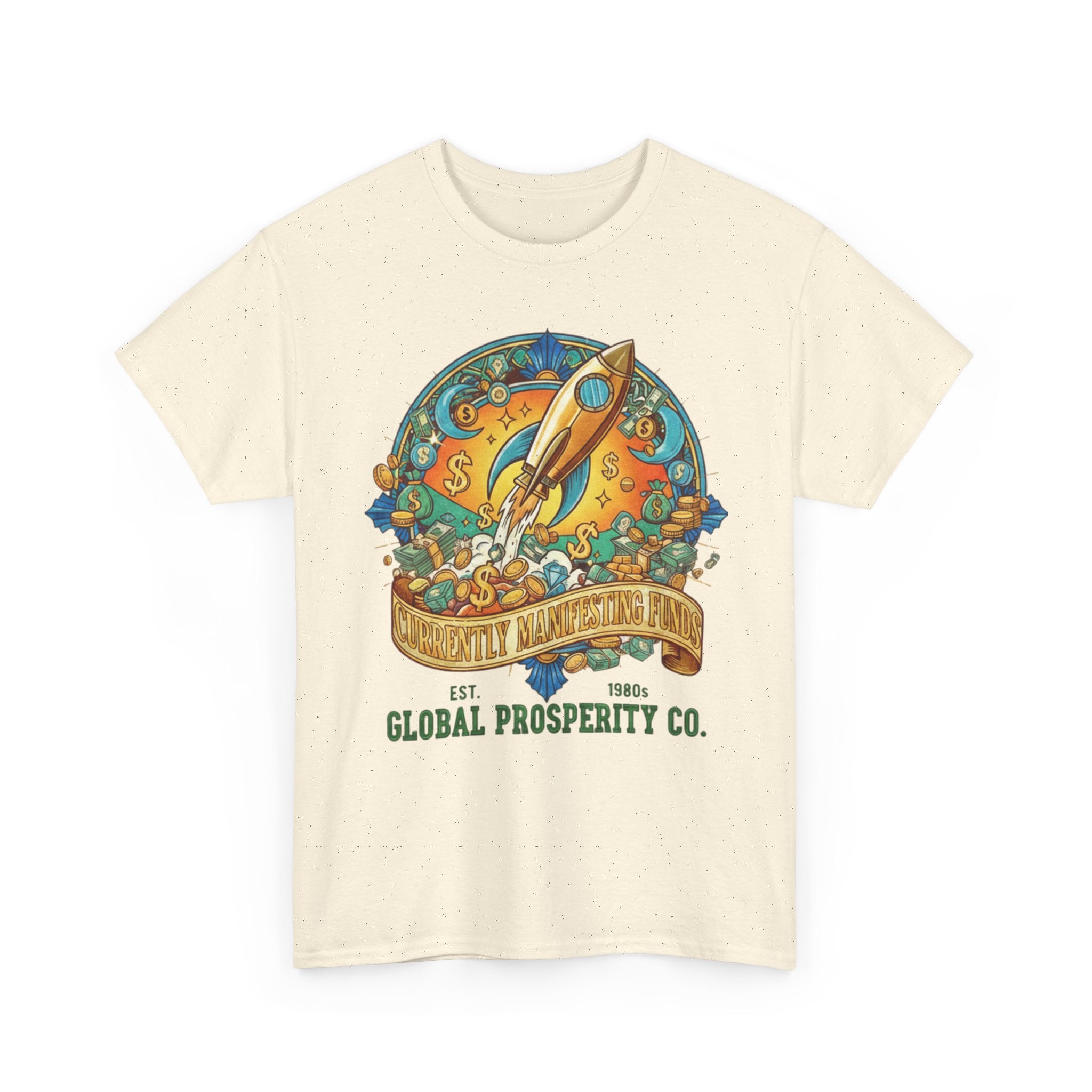 Prosperity Rocket T-Shirt - "Currently Manifesting Funds" — Global Prosperity Co. Vintage Space Graphic Tee