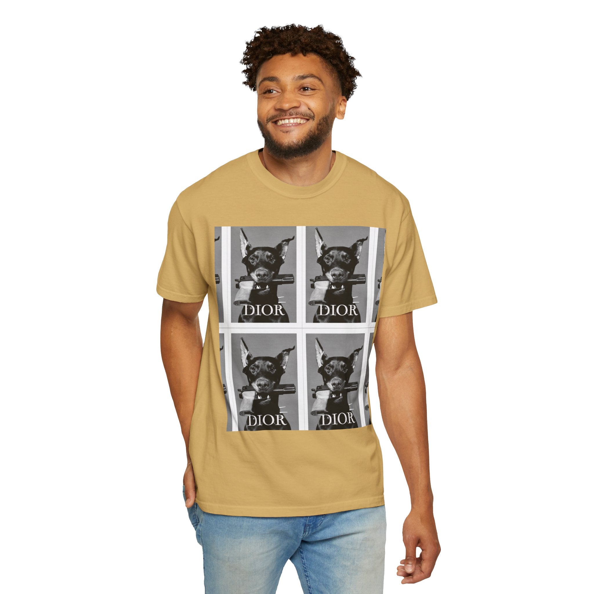 Graphic T-Shirt — Vintage Pop Art Dog Grid (DIOR Style)
