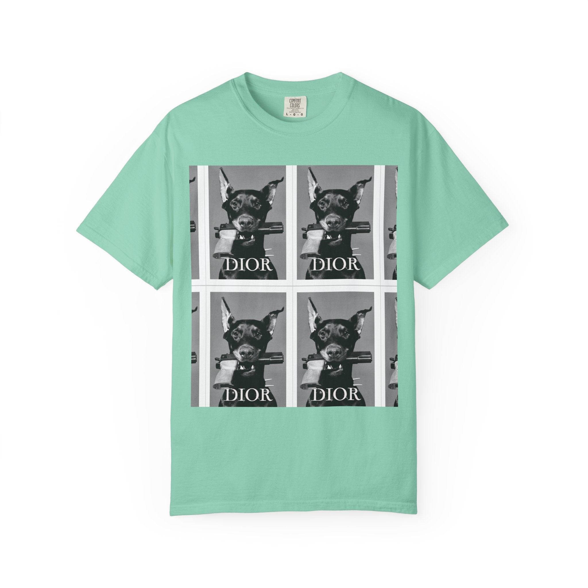 Graphic T-Shirt — Vintage Pop Art Dog Grid (DIOR Style)