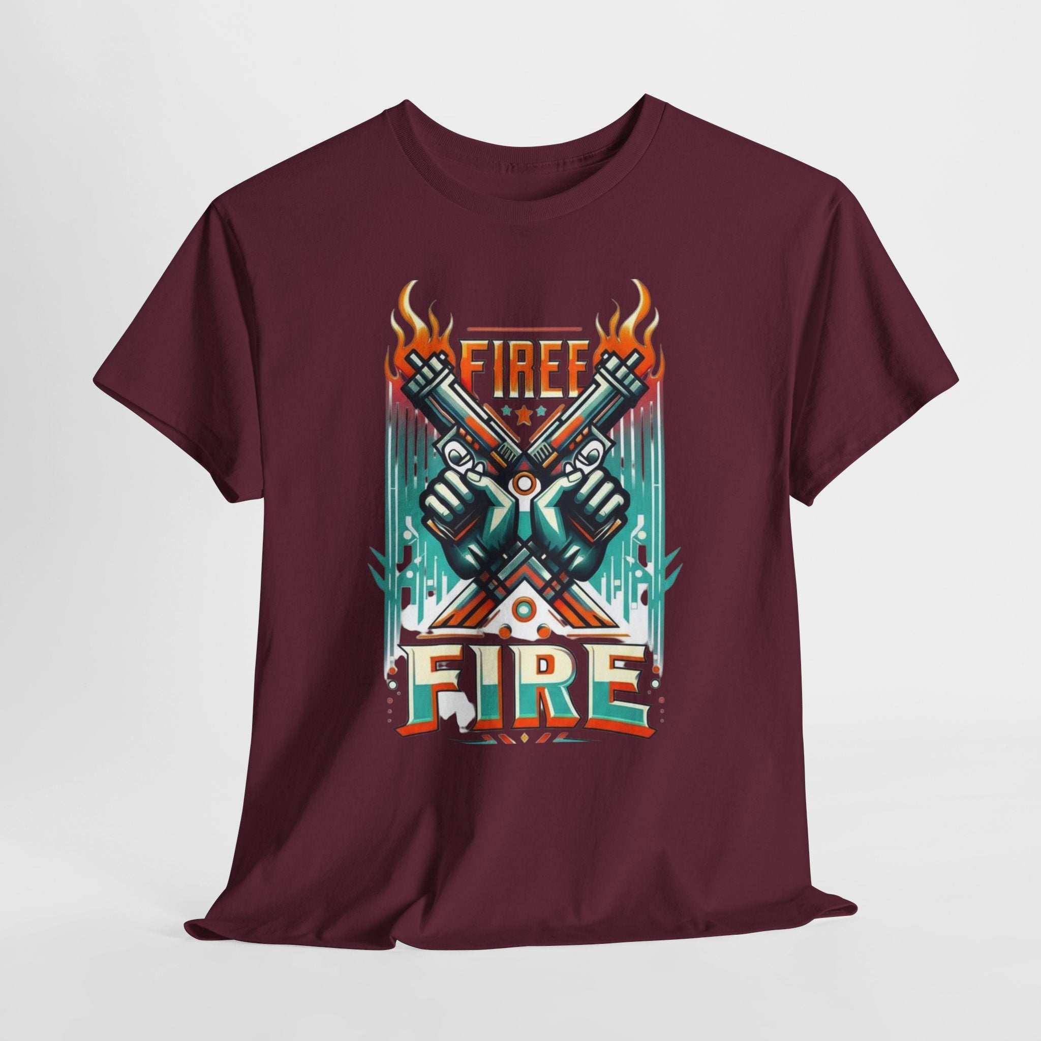 Fire Fire Graphic Tee — Retro Dual Pistols Illustration
