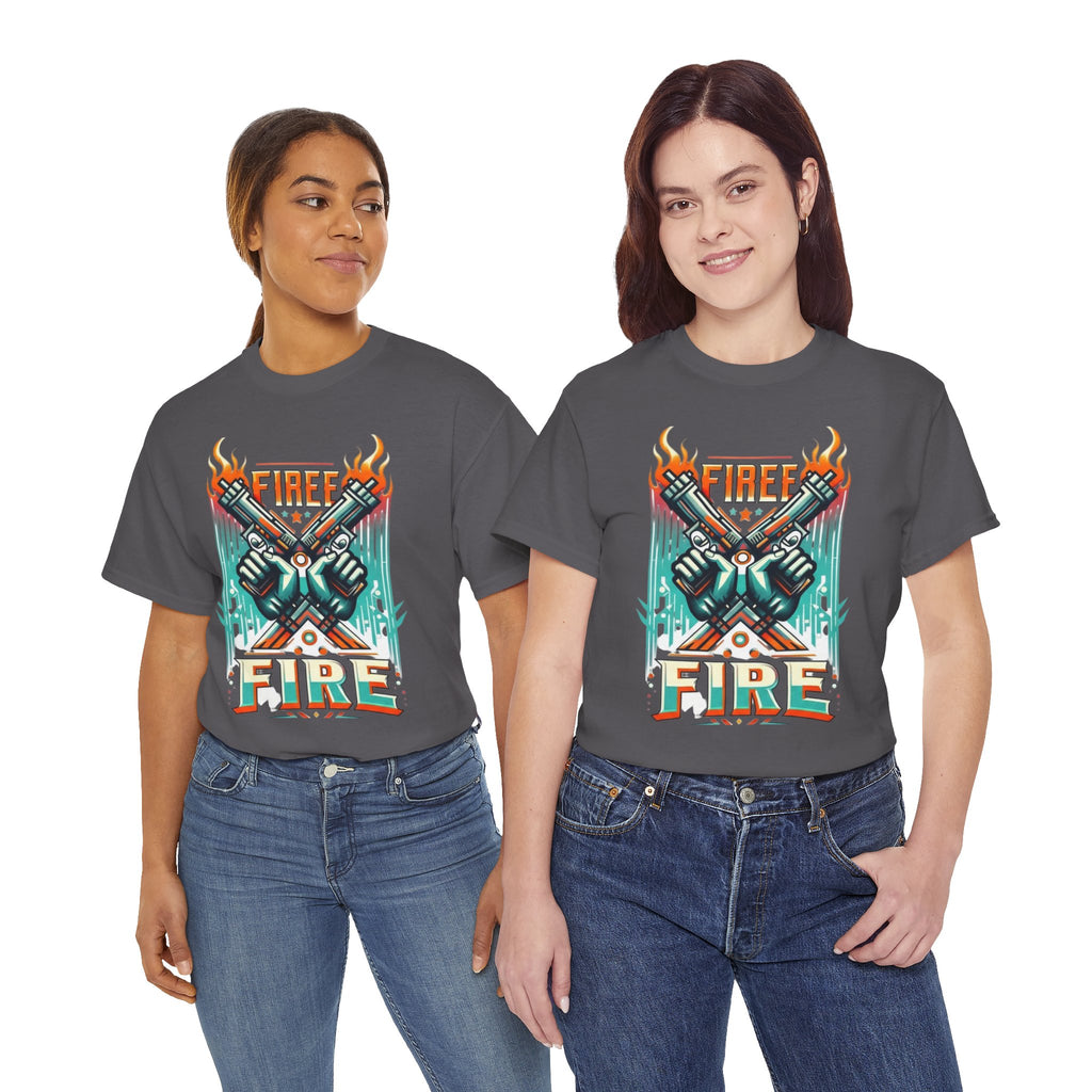 Fire Fire Graphic Tee — Retro Dual Pistols Illustration