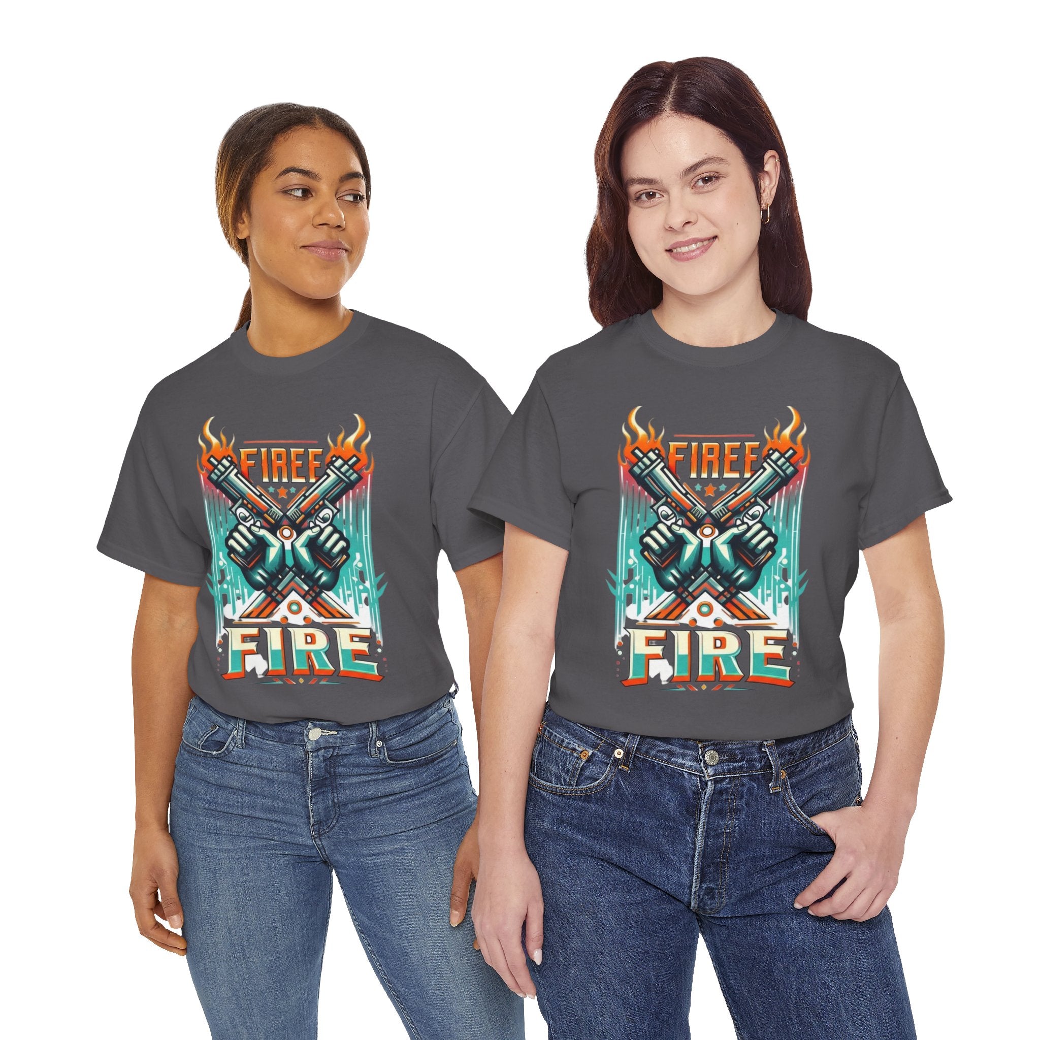 Fire Fire Graphic Tee — Retro Dual Pistols Illustration