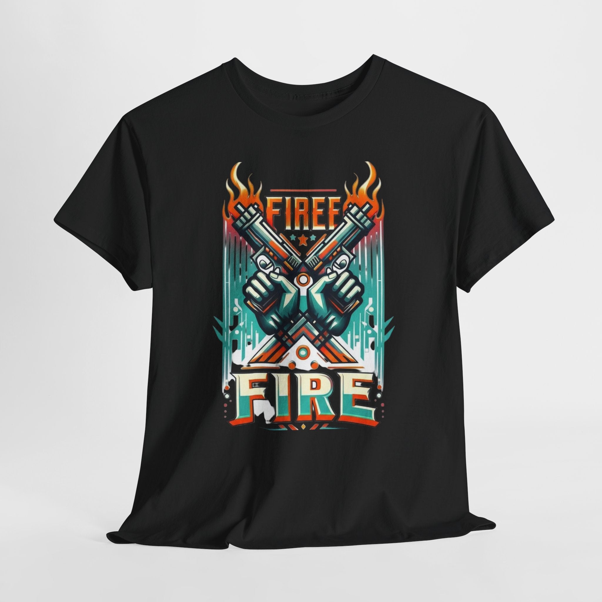 Fire Fire Graphic Tee — Retro Dual Pistols Illustration