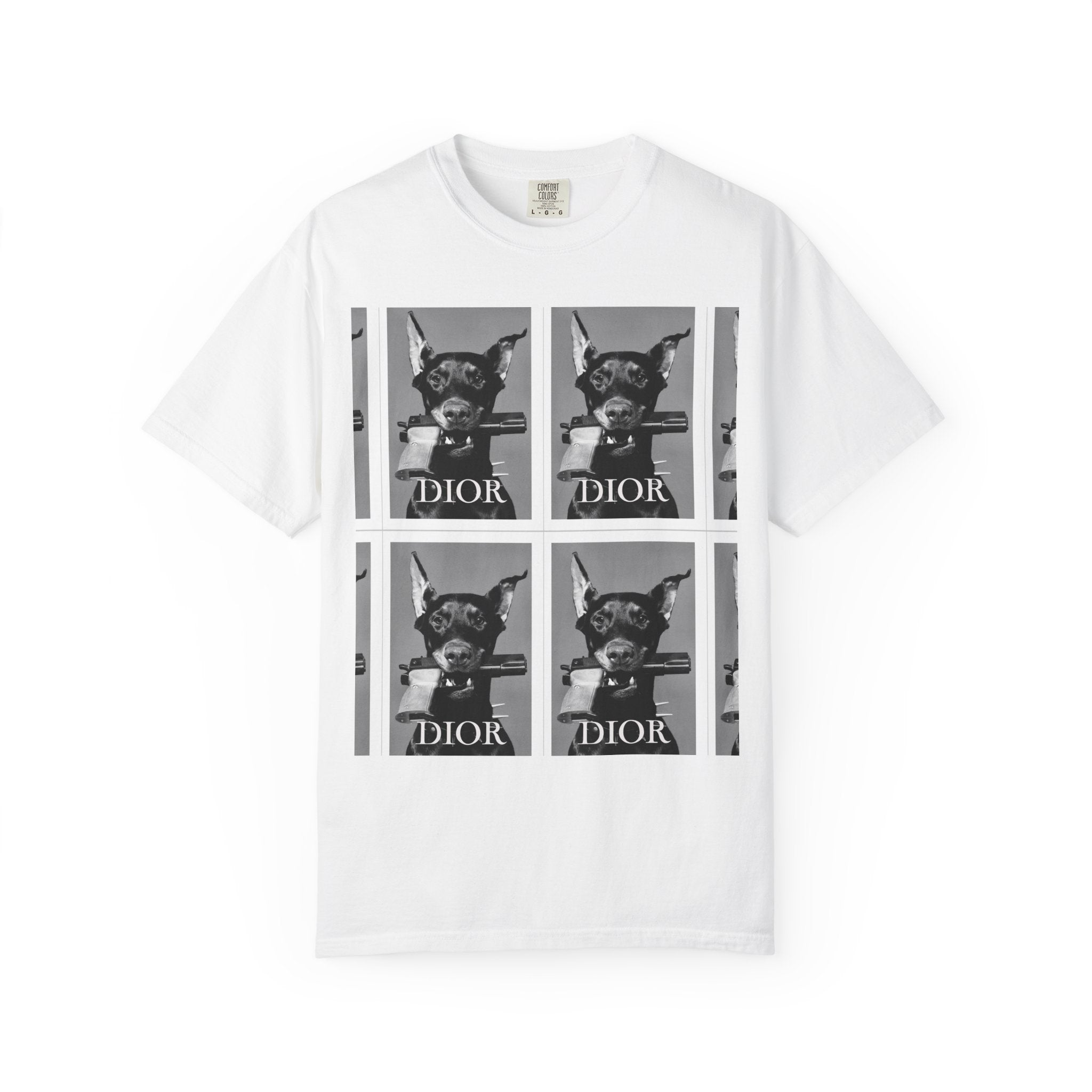 Graphic T-Shirt — Vintage Pop Art Dog Grid (DIOR Style)