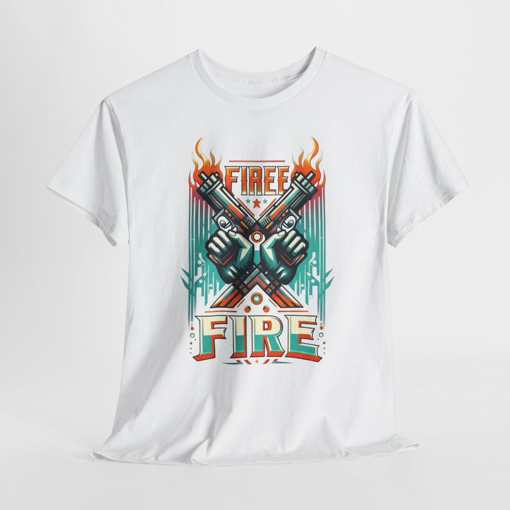 Fire Fire Graphic Tee — Retro Dual Pistols Illustration