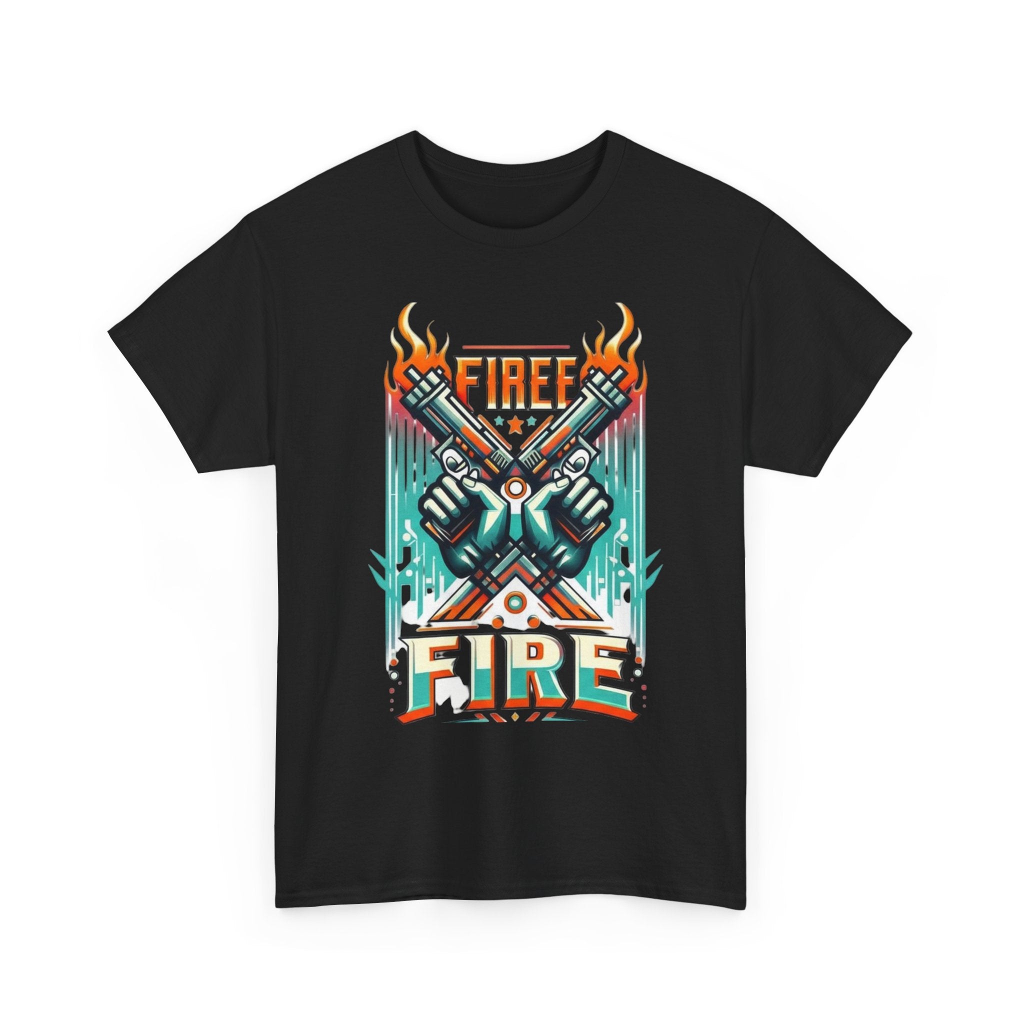 Fire Fire Graphic Tee — Retro Dual Pistols Illustration