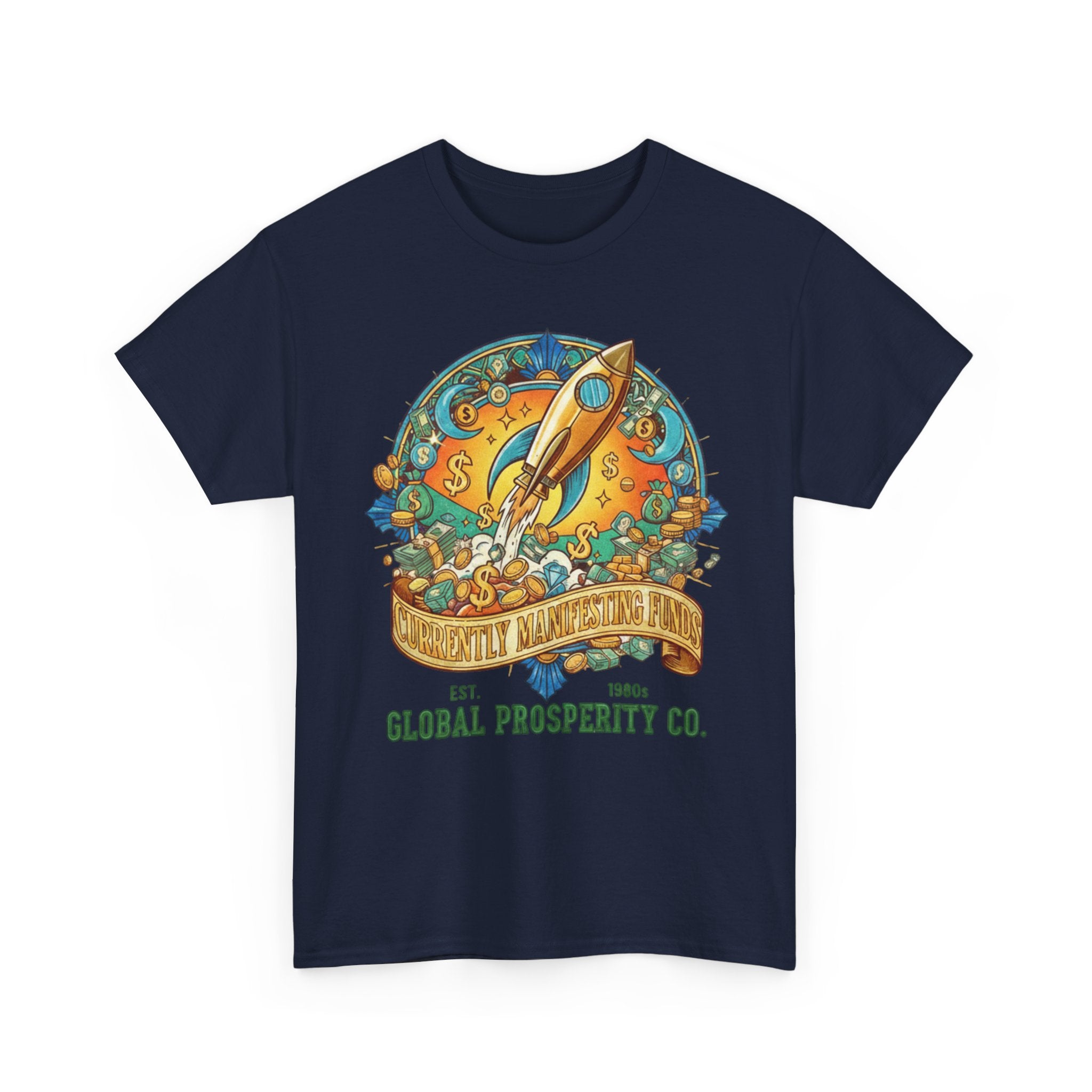 Prosperity Rocket T-Shirt - "Currently Manifesting Funds" — Global Prosperity Co. Vintage Space Graphic Tee