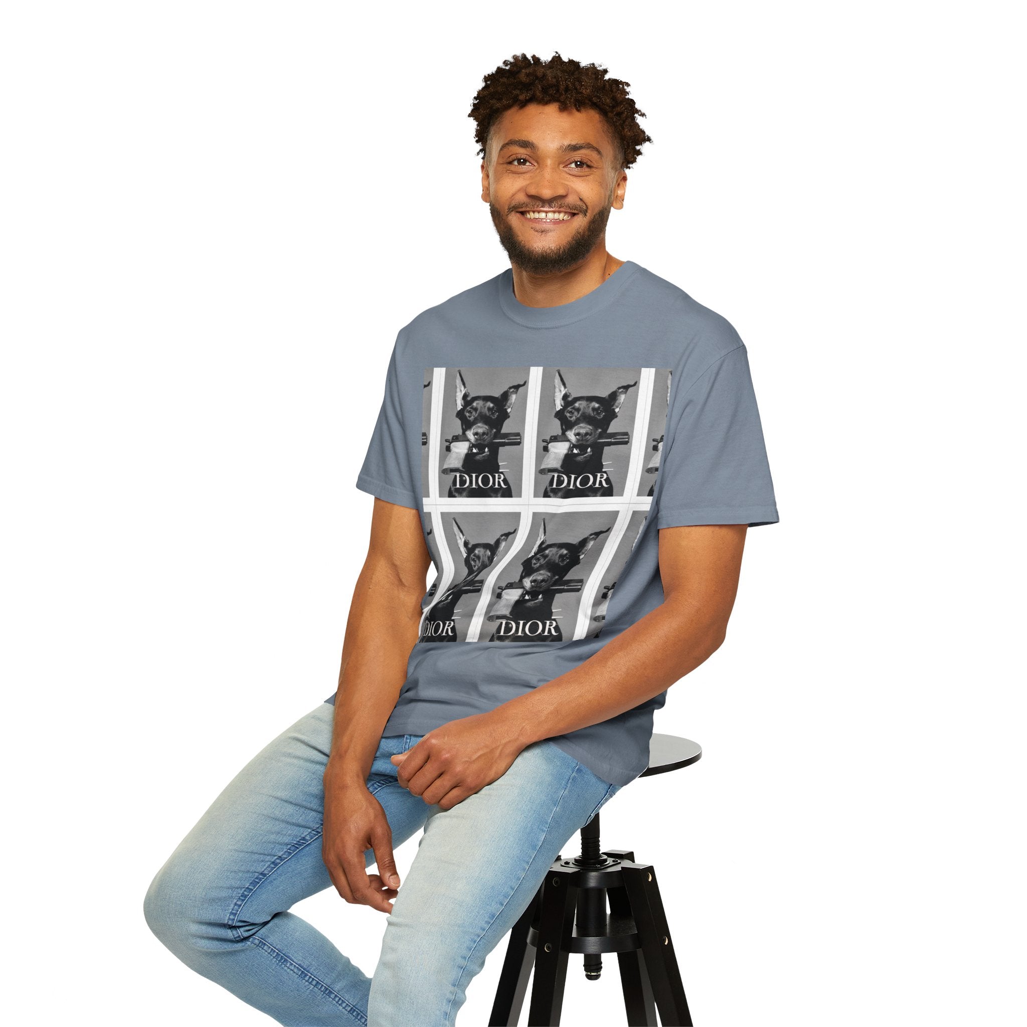 Graphic T-Shirt — Vintage Pop Art Dog Grid (DIOR Style)