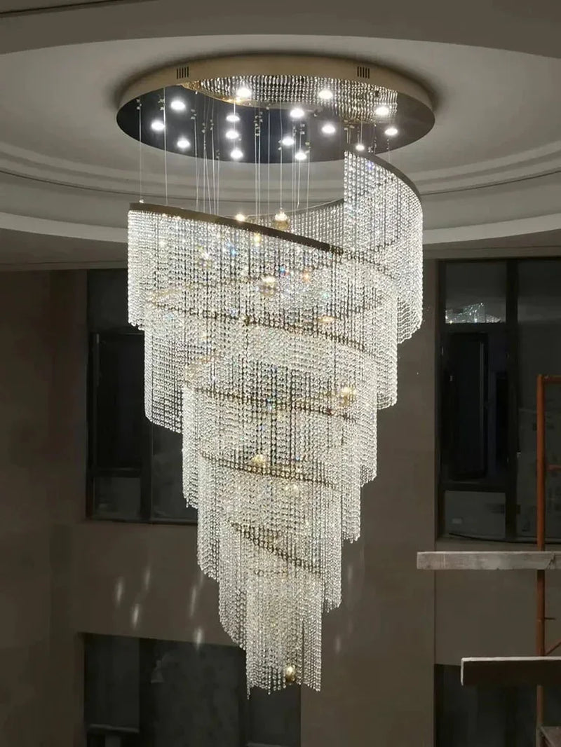 Elegant Spiral Crystal Chandelier - Modern LED Fixture for Staircase, Hallway & Lobby - Luxury Home Decor