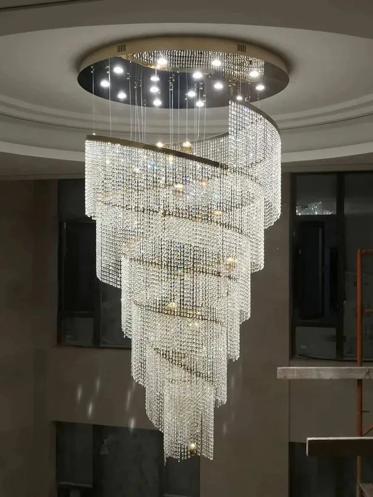Elegant Spiral Crystal Chandelier - Modern LED Fixture for Staircase, Hallway & Lobby - Luxury Home Decor