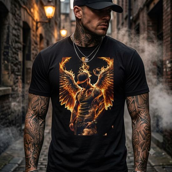 Fiery Angel Flaming Wings Graphic T-Shirt