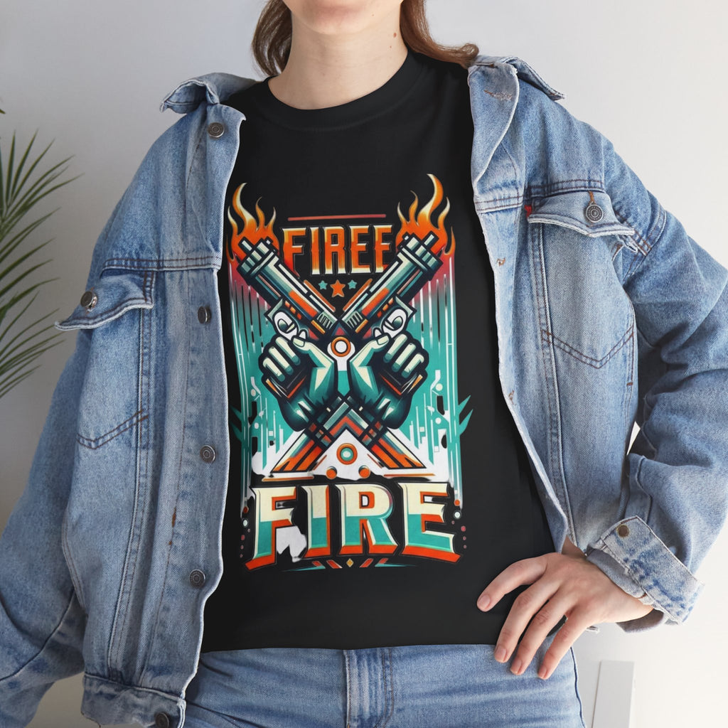 Fire Fire Graphic Tee — Retro Dual Pistols Illustration