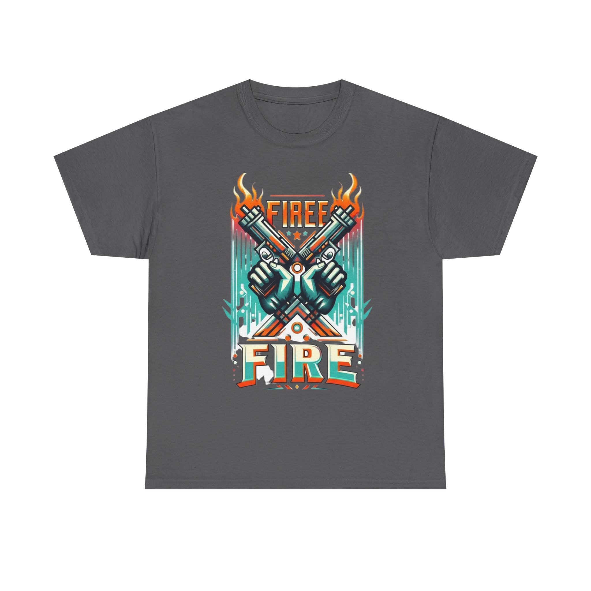 Fire Fire Graphic Tee — Retro Dual Pistols Illustration
