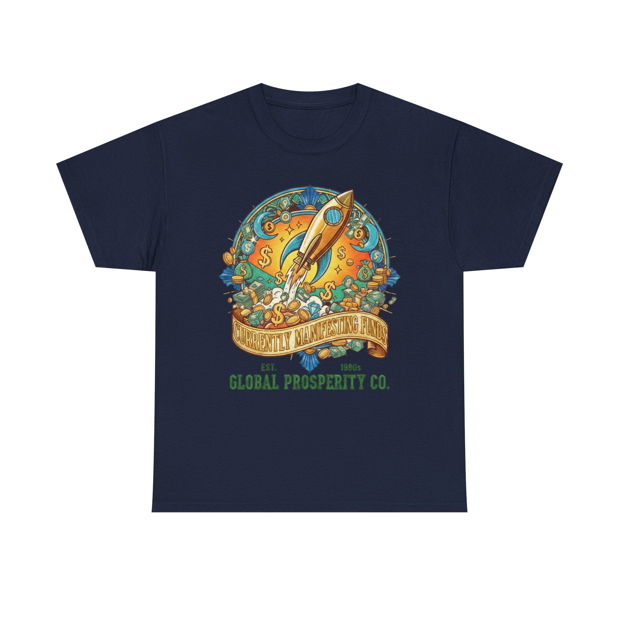 Prosperity Rocket T-Shirt - "Currently Manifesting Funds" — Global Prosperity Co. Vintage Space Graphic Tee