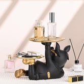 Bulldog Tray Statue For Keys-Wallet displayed with perfume and accessories on its trays.