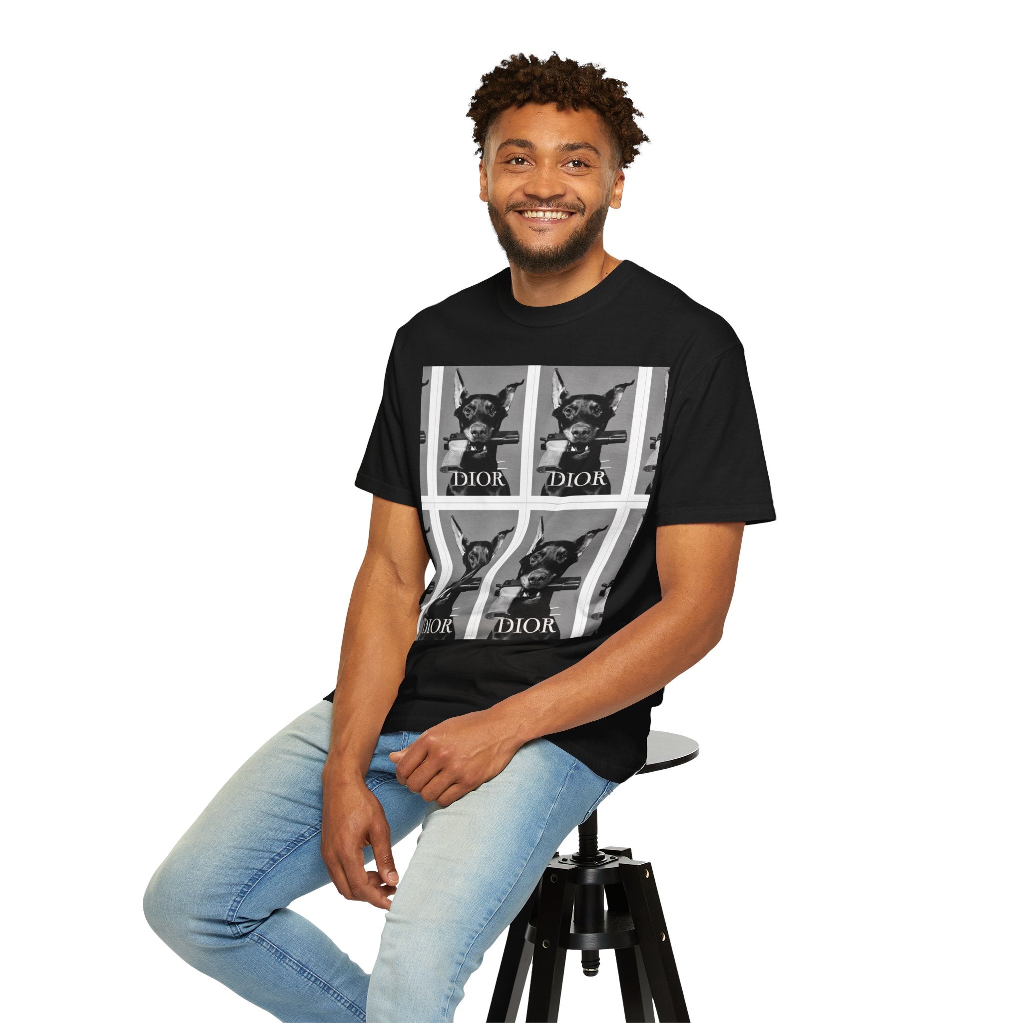 Graphic T-Shirt — Vintage Pop Art Dog Grid (DIOR Style)