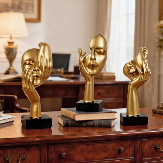 Elegant Modern Thinker Statue Set 3-Piece Thinker Statue Set - Modern Home Sculptures for Stylish Bookshelves