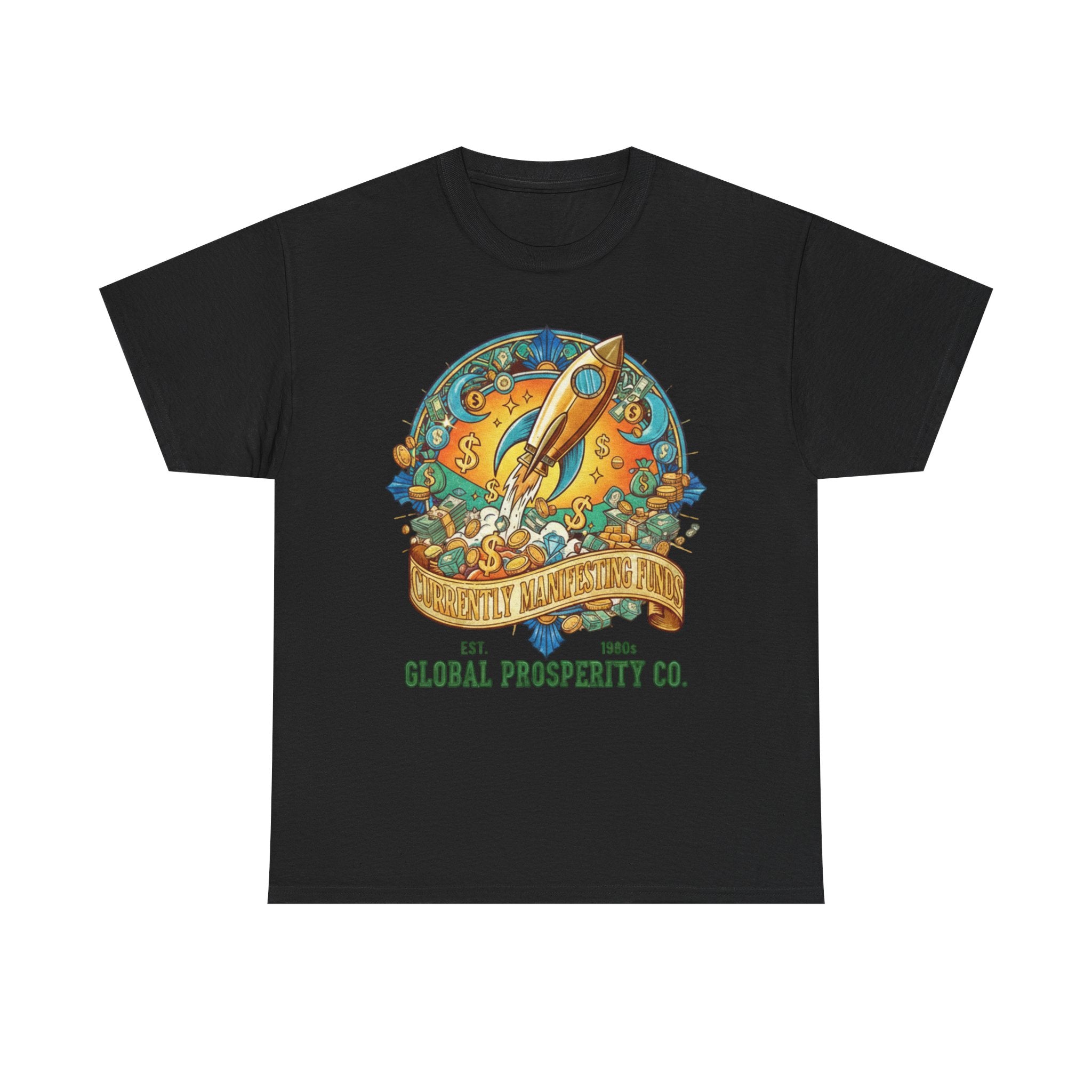 Prosperity Rocket T-Shirt - "Currently Manifesting Funds" — Global Prosperity Co. Vintage Space Graphic Tee
