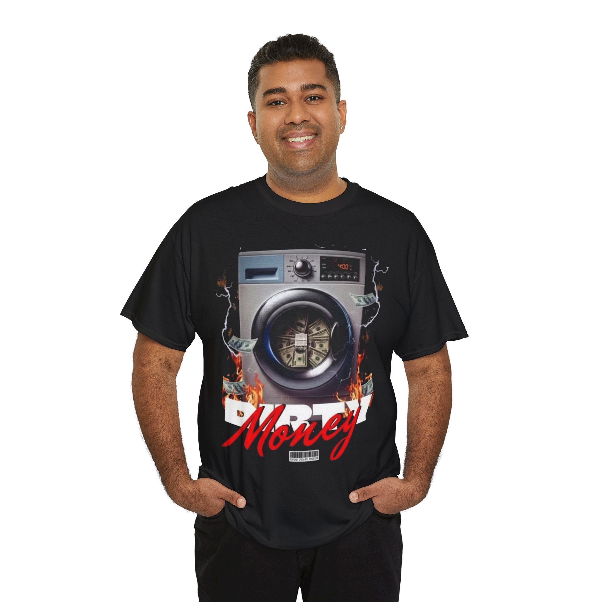 Money Laundry Graphic Tee — Urban Streetwear Shirt with Washing Machine Cash Design