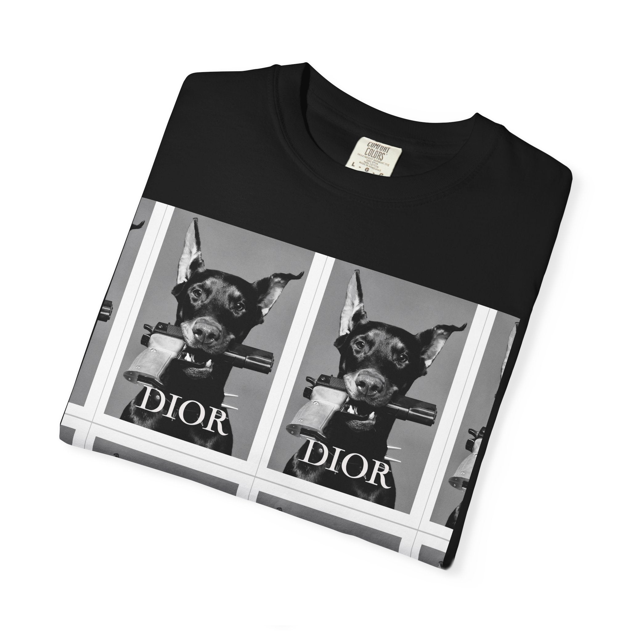 Graphic T-Shirt — Vintage Pop Art Dog Grid (DIOR Style)