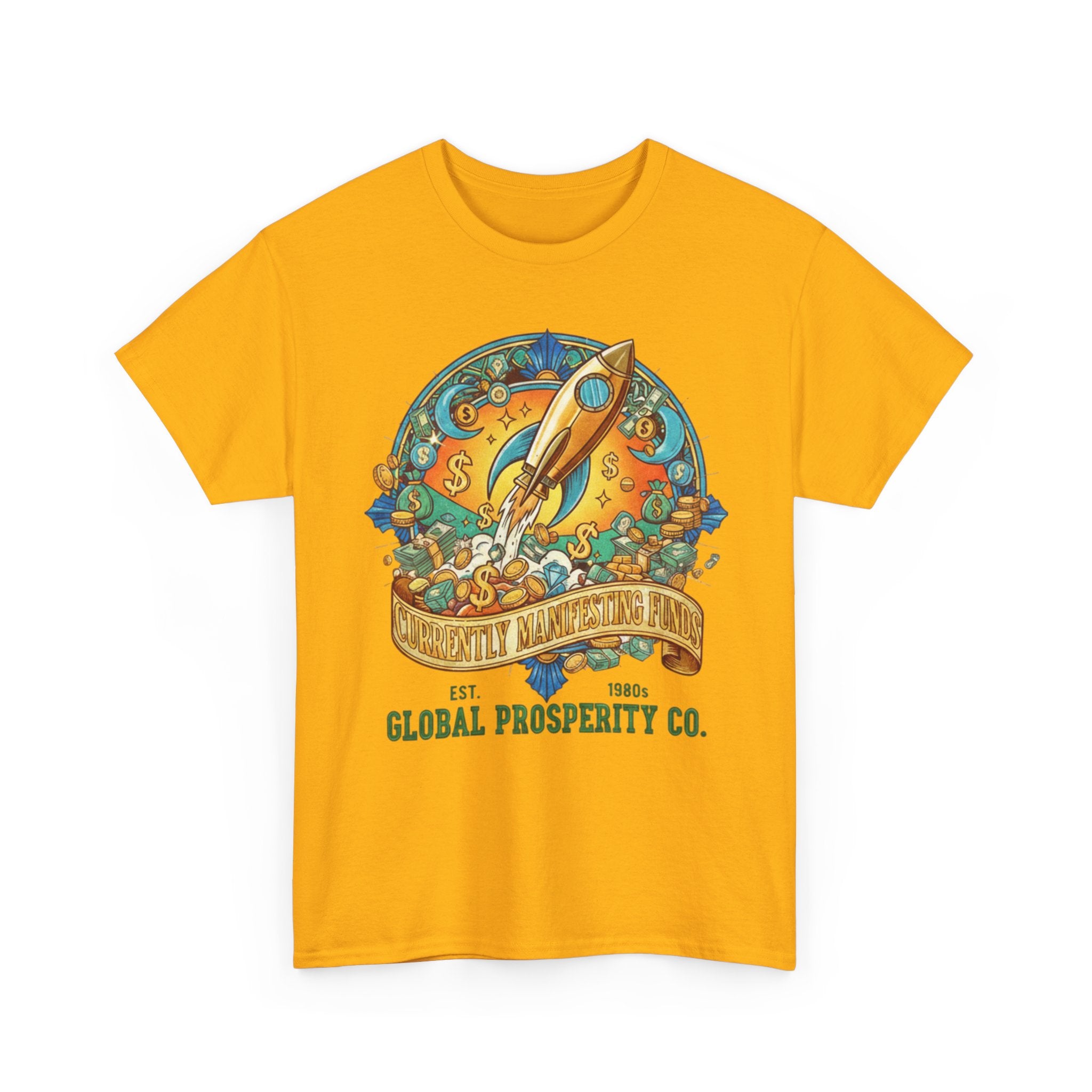 Prosperity Rocket T-Shirt - "Currently Manifesting Funds" — Global Prosperity Co. Vintage Space Graphic Tee